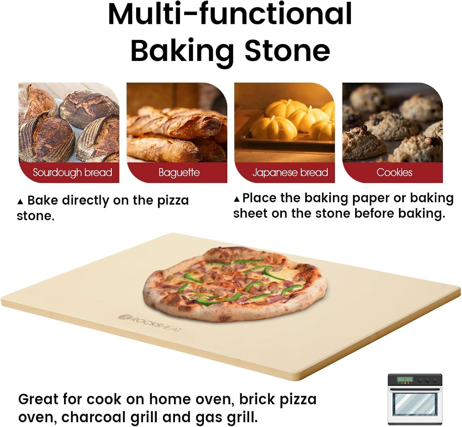 ROCKSHEAT pedra de pizza, retangular extra grande 23,6 "x 15... - Image 3