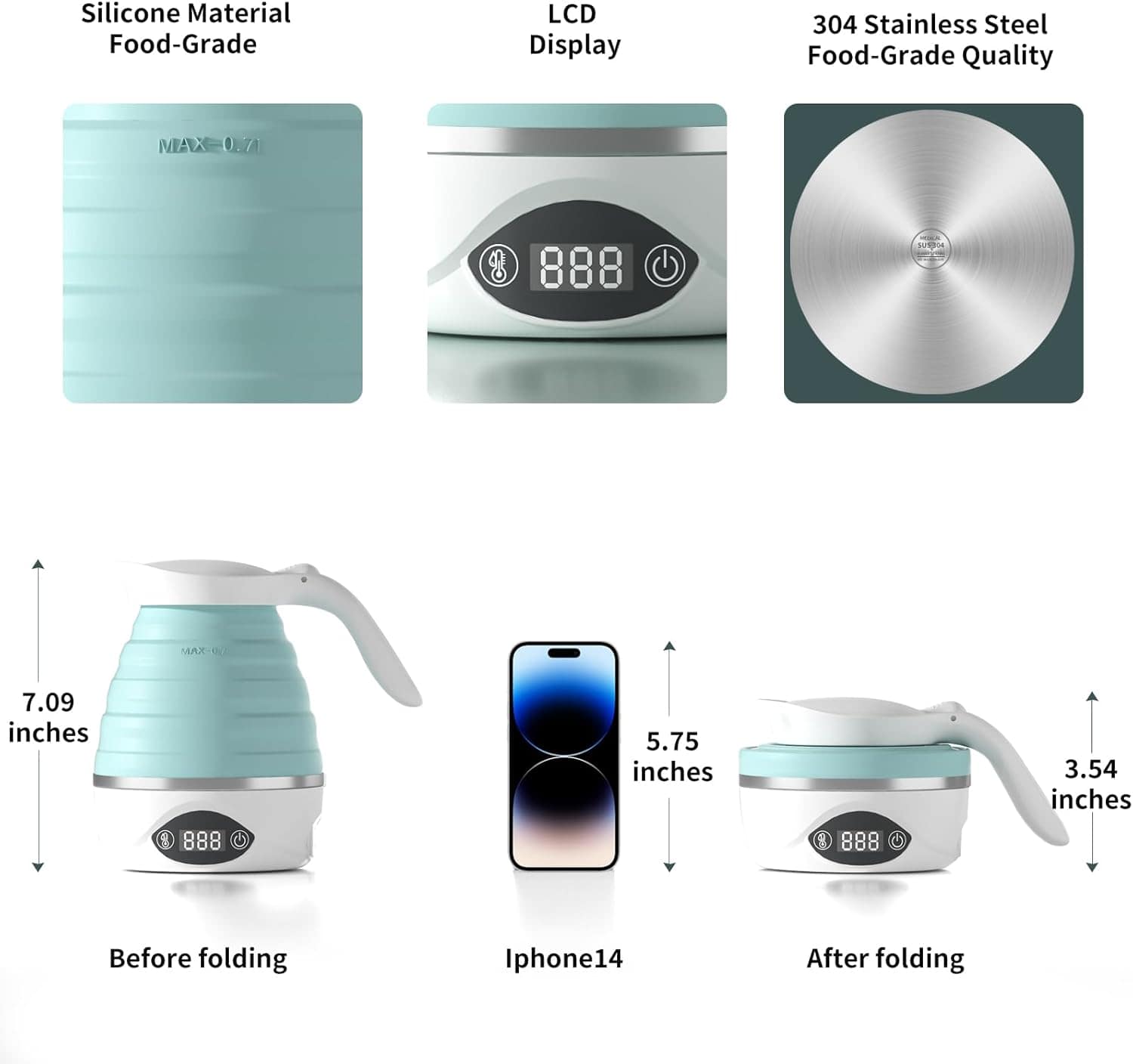 AUCOO Chaleira de viagem dobrável elétrica portátil para águ... - Image 5