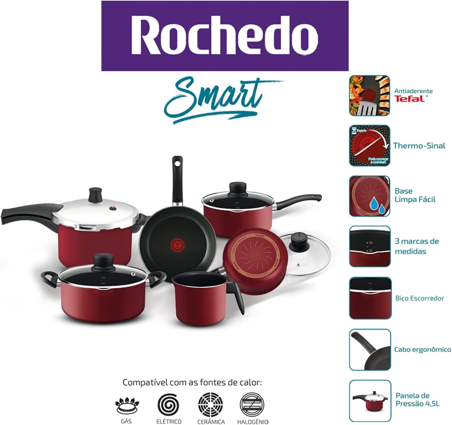 Jogo de Panelas Antiaderente Rochedo Limpa Fácil com 6 peças... - Image 2