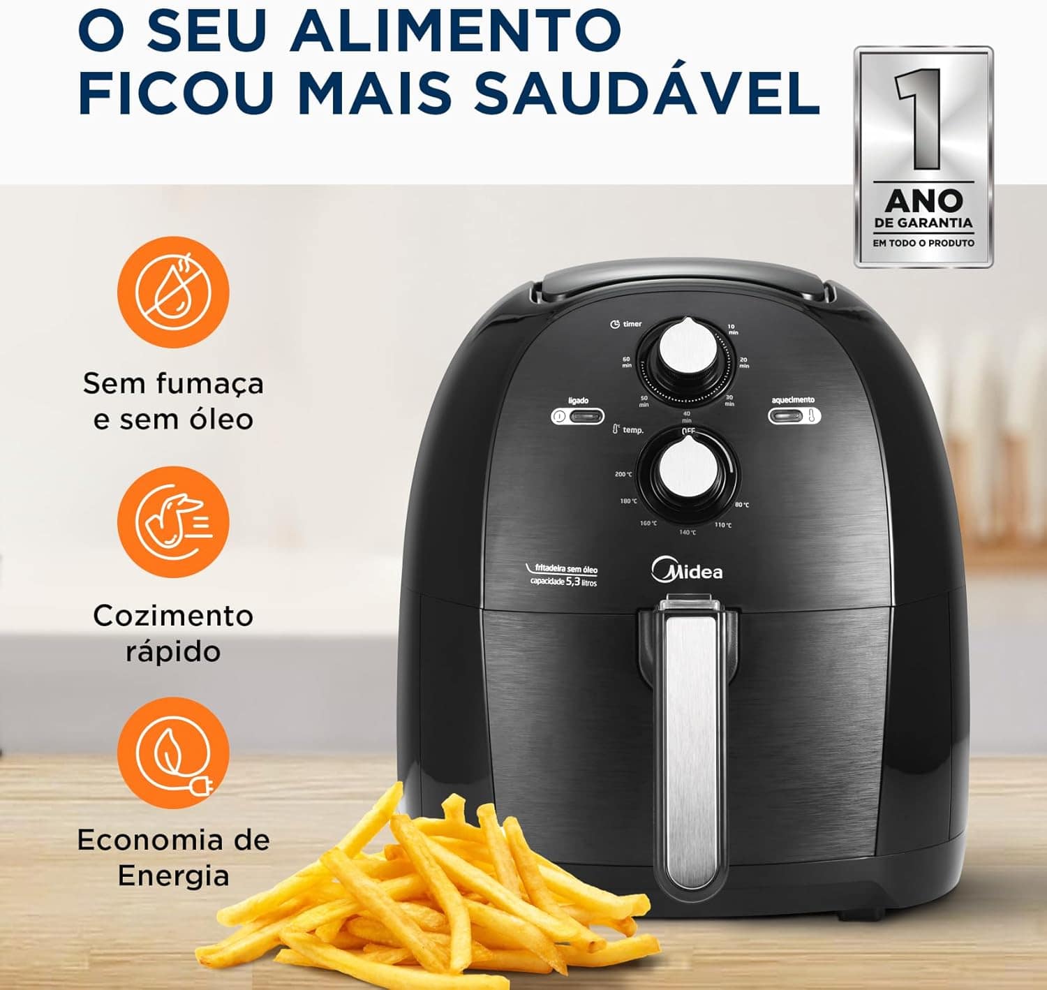 Midea Fritadeira Airfryer Sem Óleo 5,3L,220V, 1700W Preto FR... | É bom mesmo? Descubra antes de comprar - Image 4