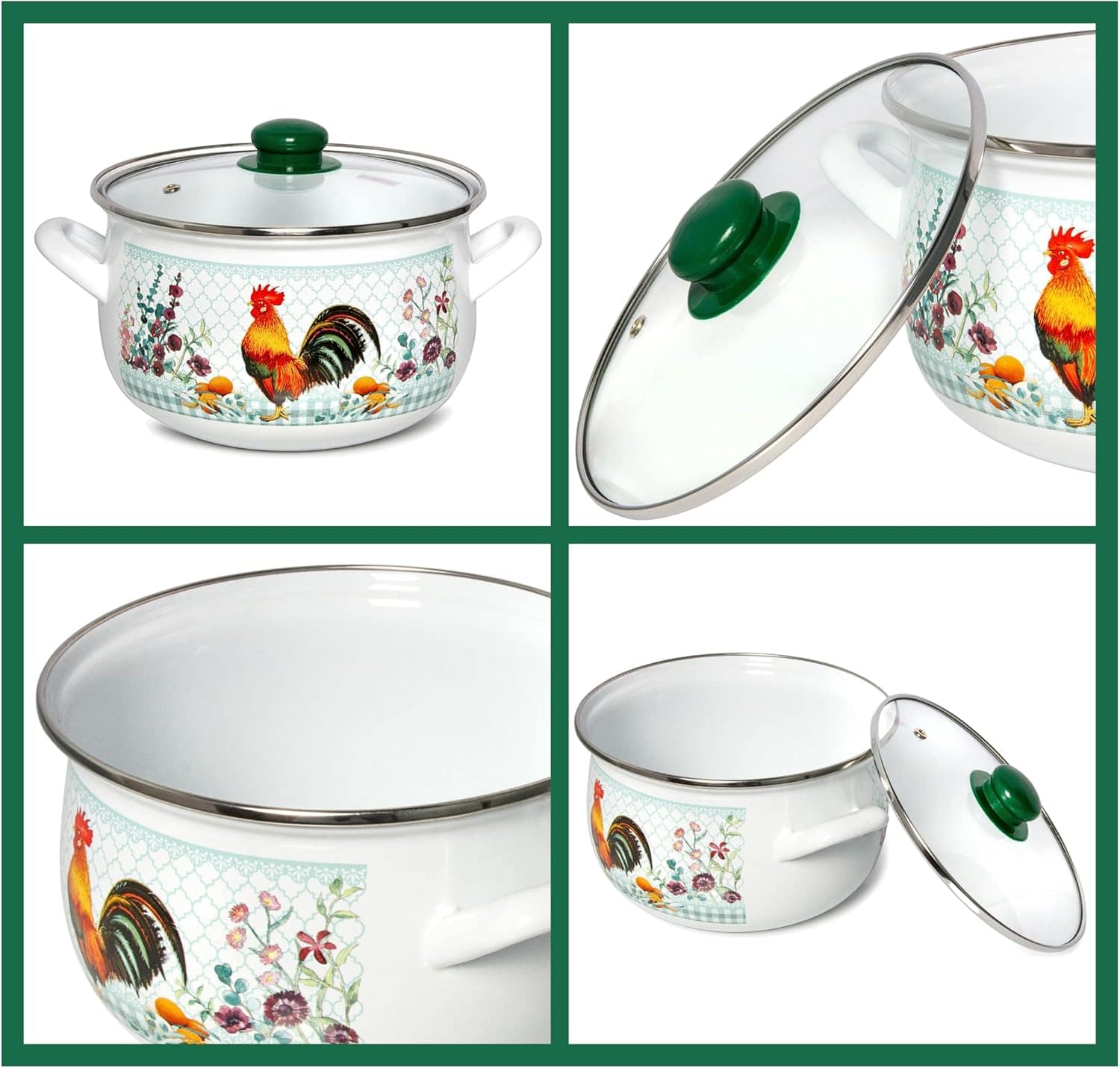 Panela de sopa de alumínio esmaltado, galo dourado com barri... - Image 6