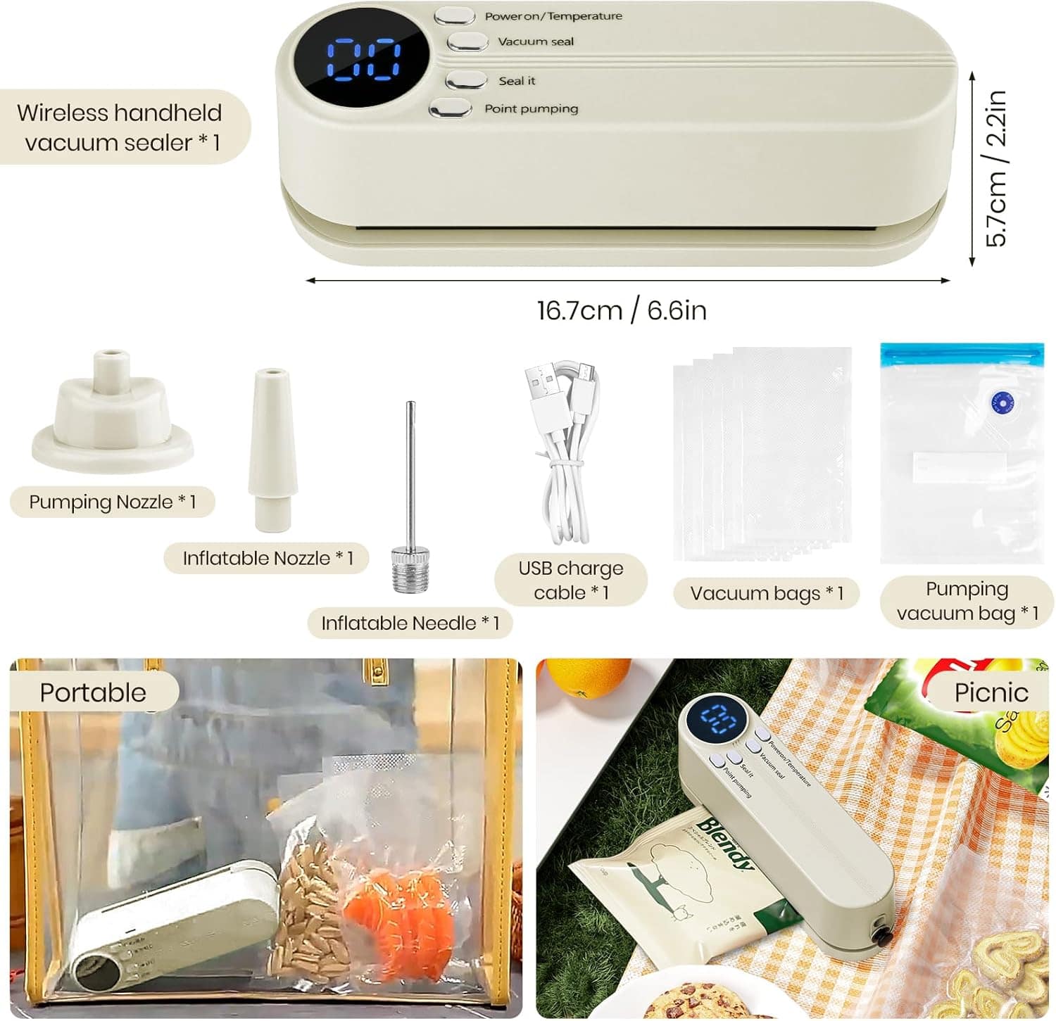 Mini seladora a vácuo para alimentos, 3 em 1, recarregável, ... - Image 6