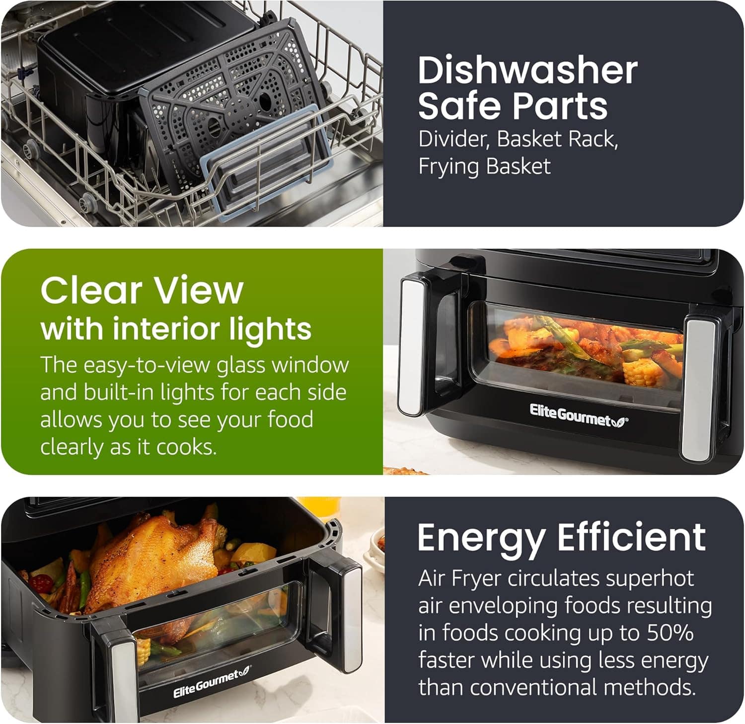 Elite Gourmet EAF1055D Forno fritadeira de ar de zona dupla,... | É bom mesmo? Descubra antes de comprar - Image 6