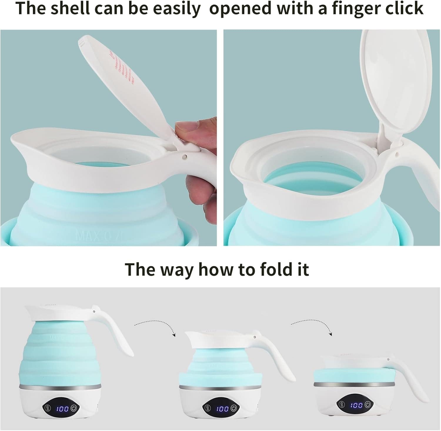 AUCOO Chaleira de viagem dobrável elétrica portátil para águ... - Image 6