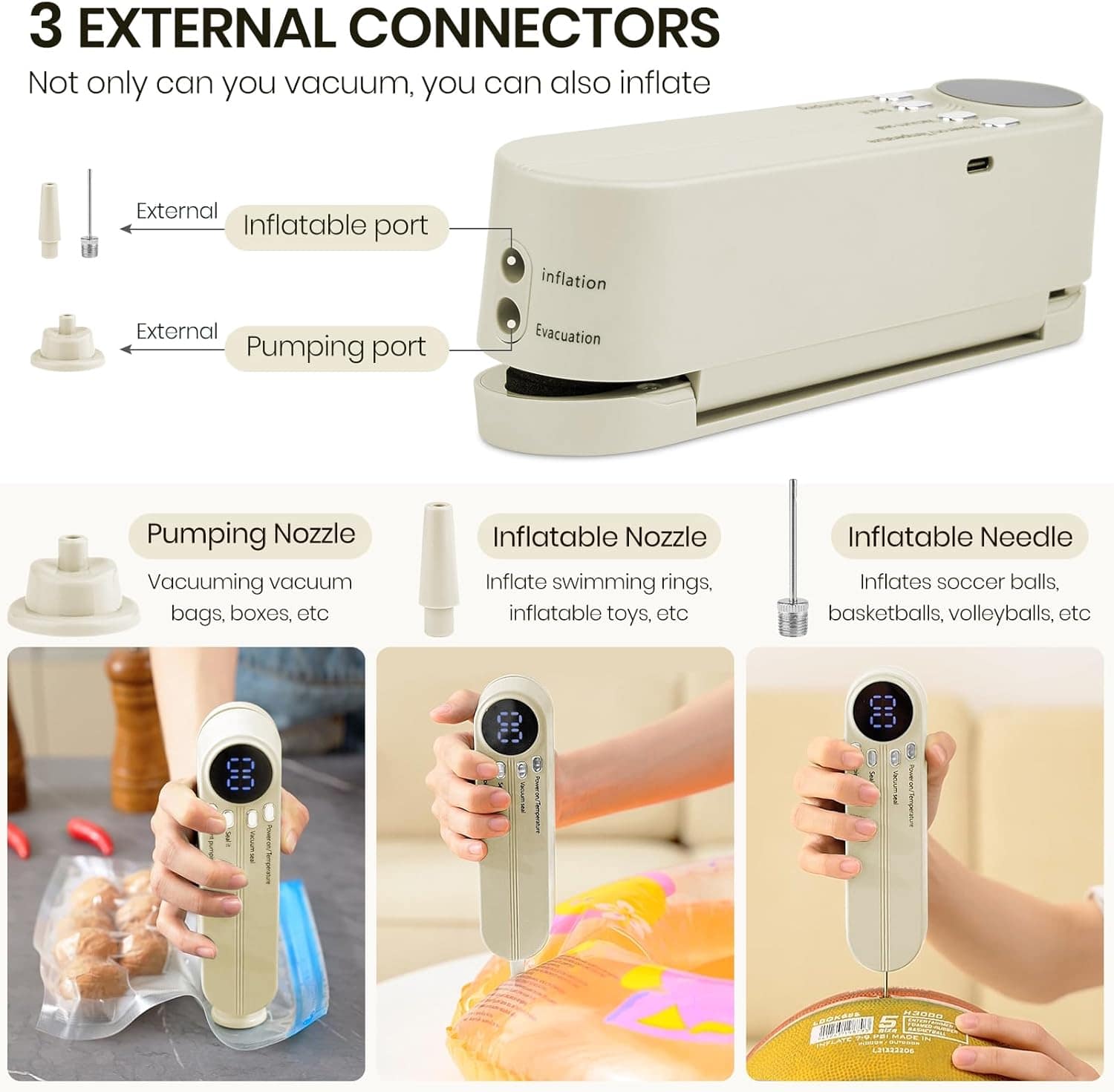 Mini seladora a vácuo para alimentos, 3 em 1, recarregável, ... - Image 3