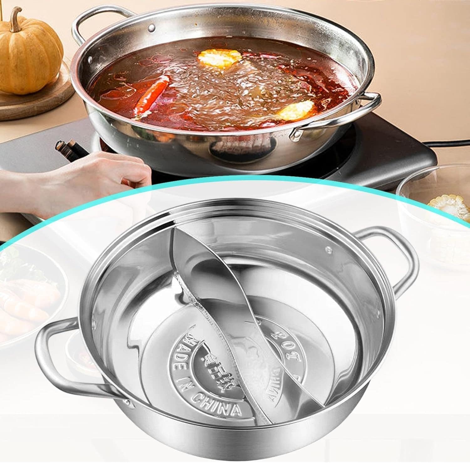 Shabu Pot com Divisória Dupla Sabor Hotpot Panela de Sopa Pa... - Image 4