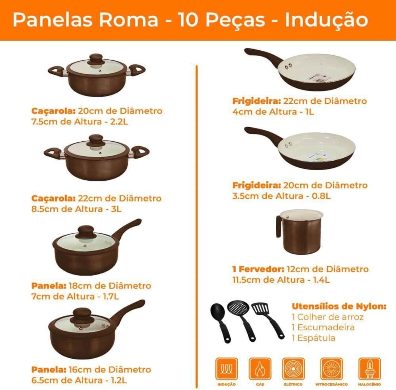 Conjunto De Panelas de Indução Roma Marrom Plus 2,5mm Casa A... - Image 9