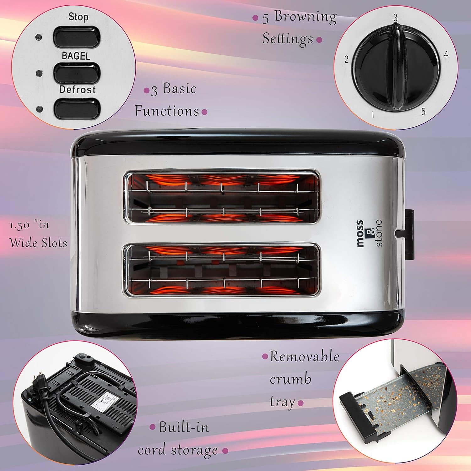 Moss & Stone Torradeira Para 2 Fatias, Com Fenda Extra Larga... - Image 3