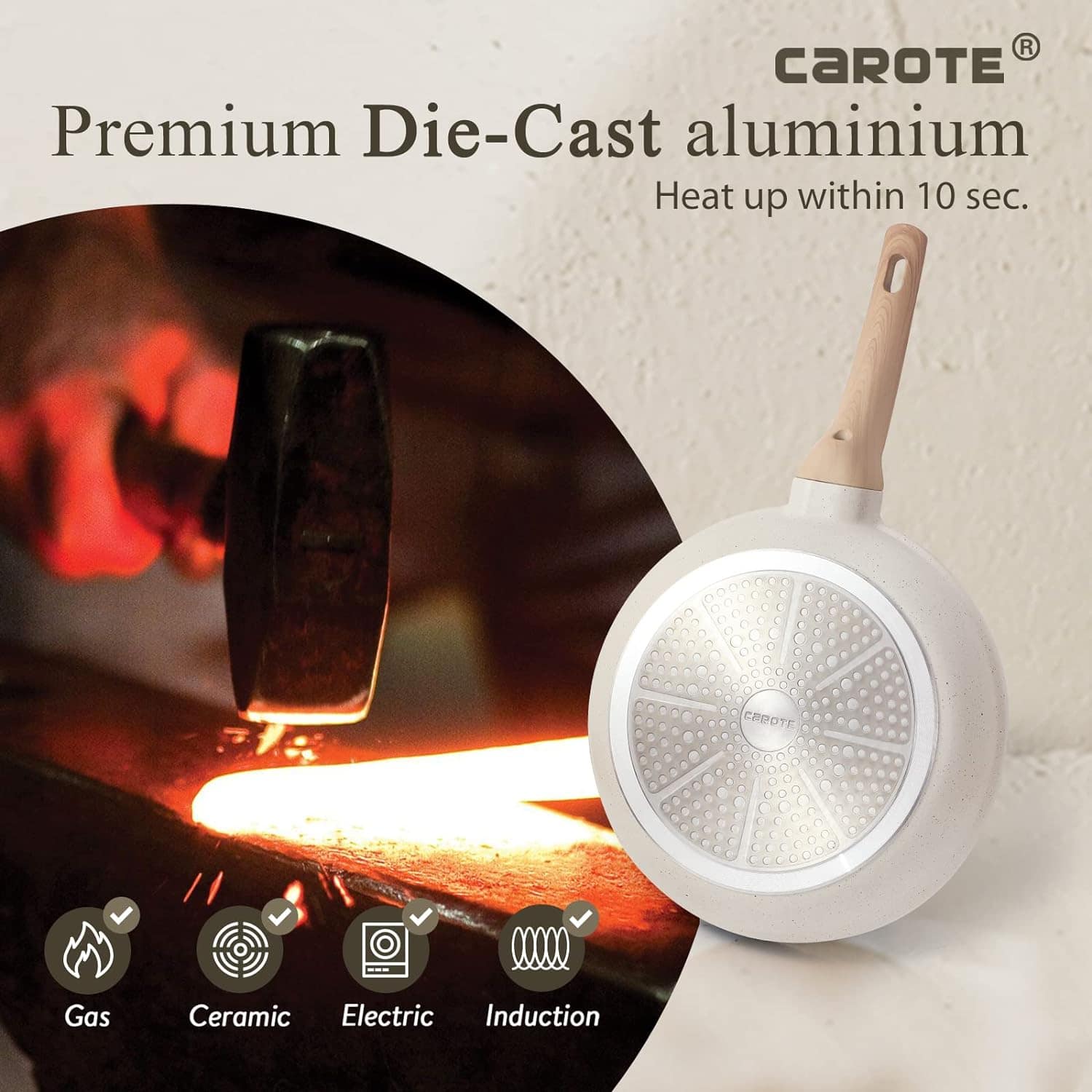 CAROTE Frigideira antiaderente branca, frigideira de granito... - Image 5