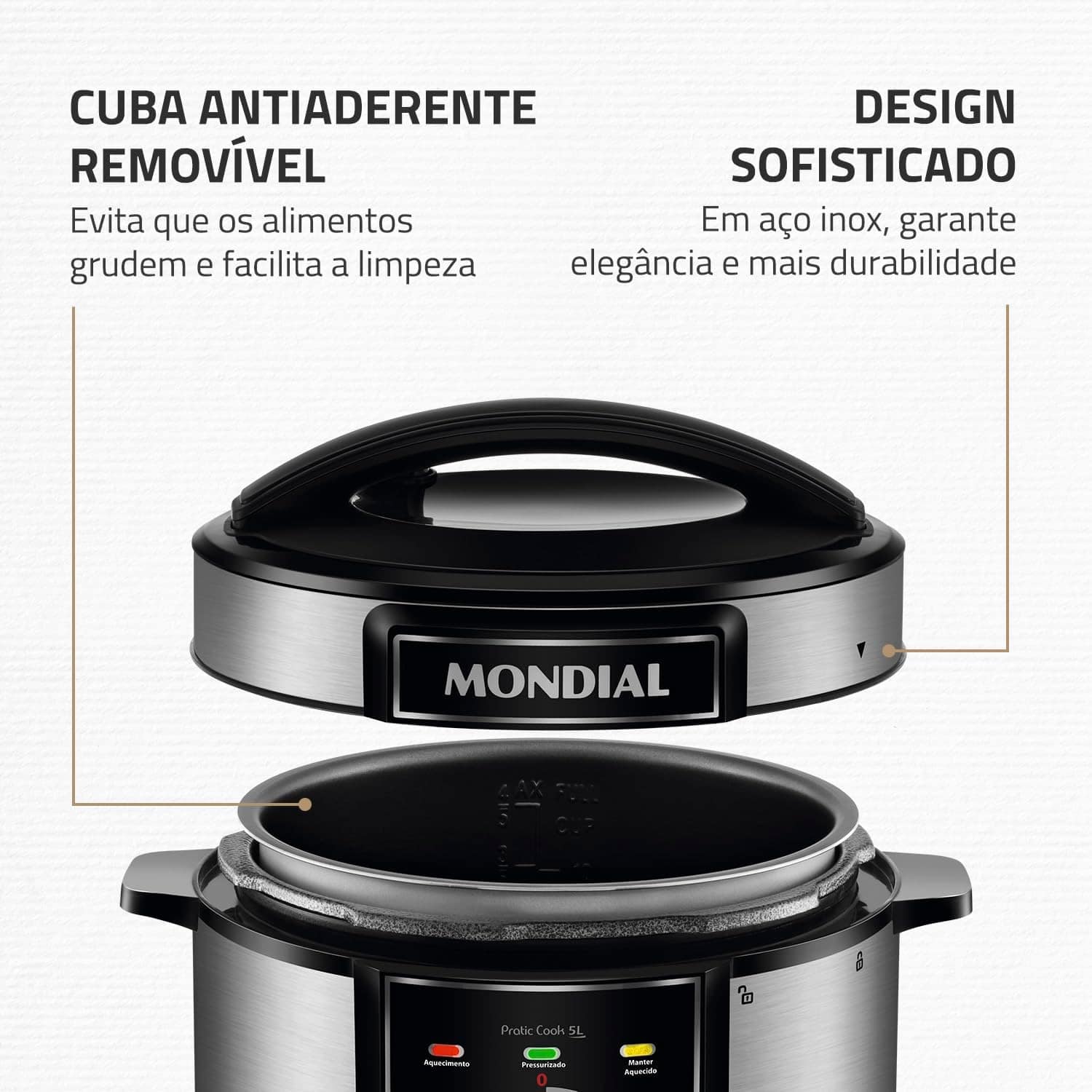 Panela de Pressão Elétrica 5L, Mondial, Preto/Inox, 900W, 22... - Image 7