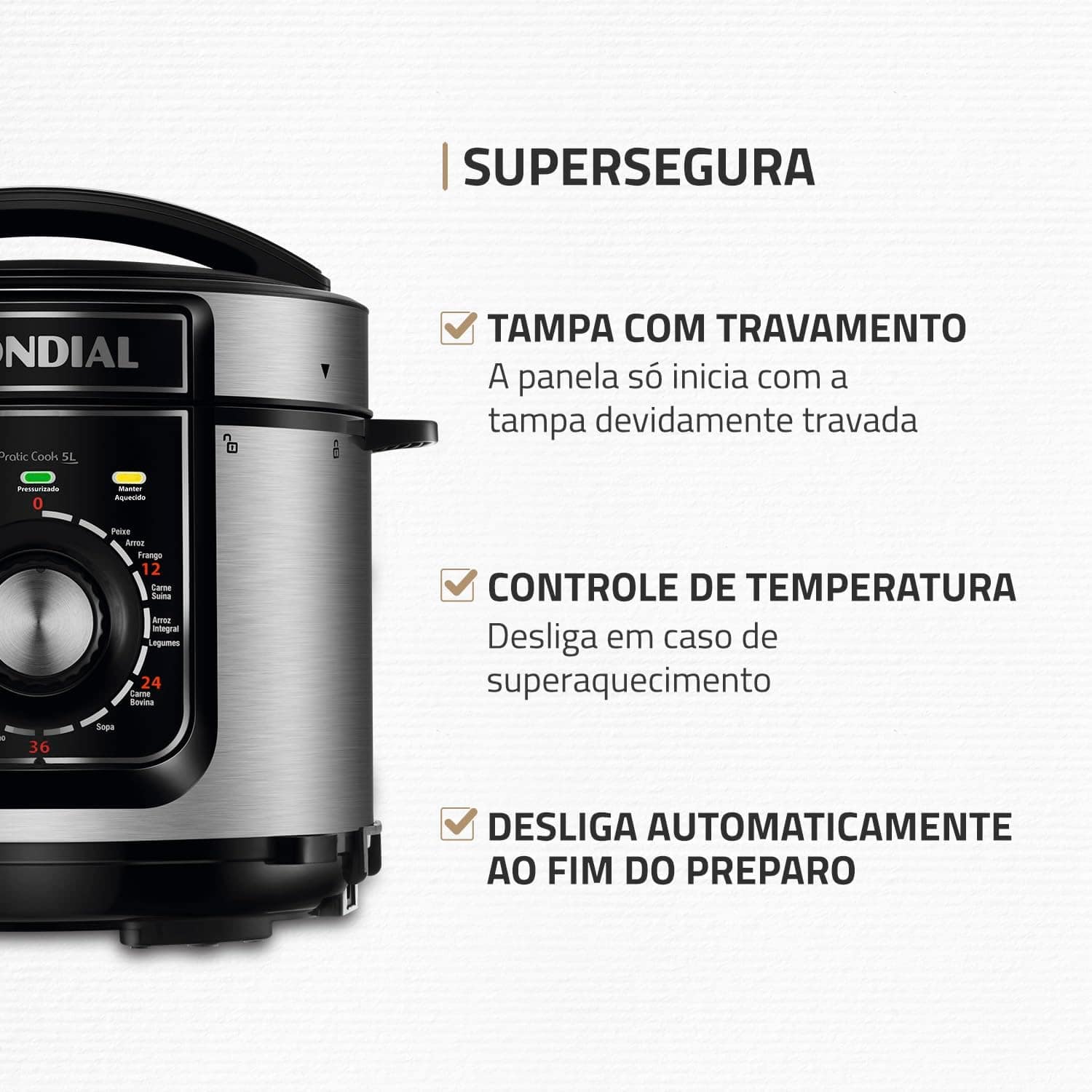 Panela de Pressão Elétrica 5L, Mondial, Preto/Inox, 900W, 22... - Image 4
