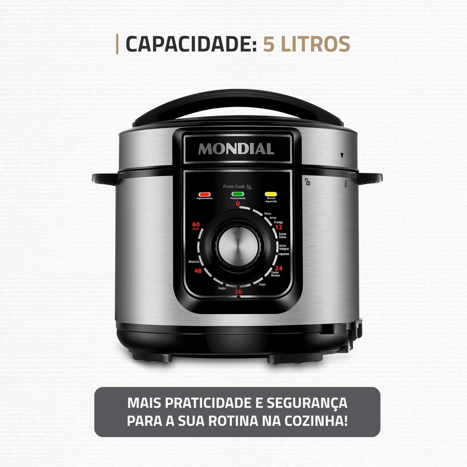 Panela de Pressão Elétrica 5L, Mondial, Preto/Inox, 900W, 22... - Image 2