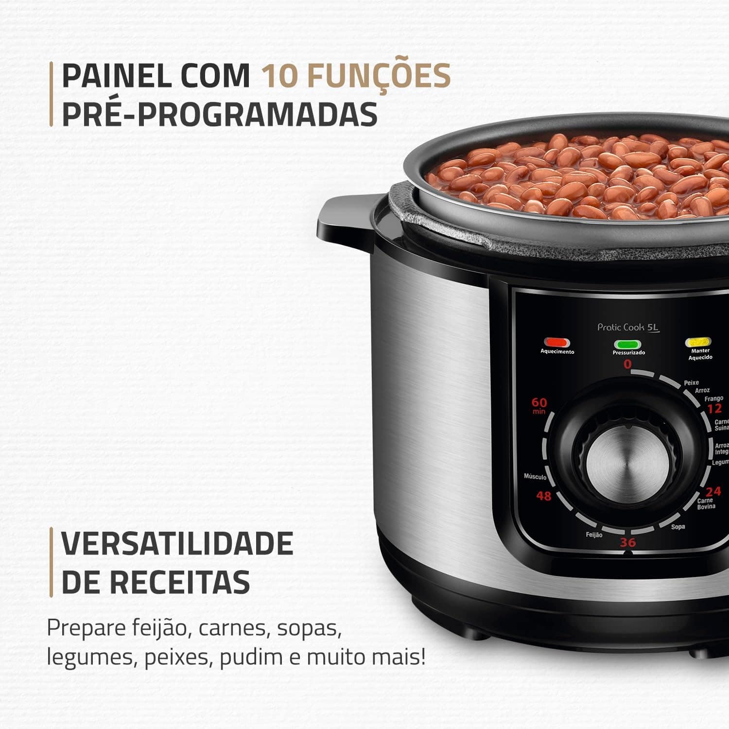Panela de Pressão Elétrica 5L, Mondial, Preto/Inox, 900W, 22... - Image 3