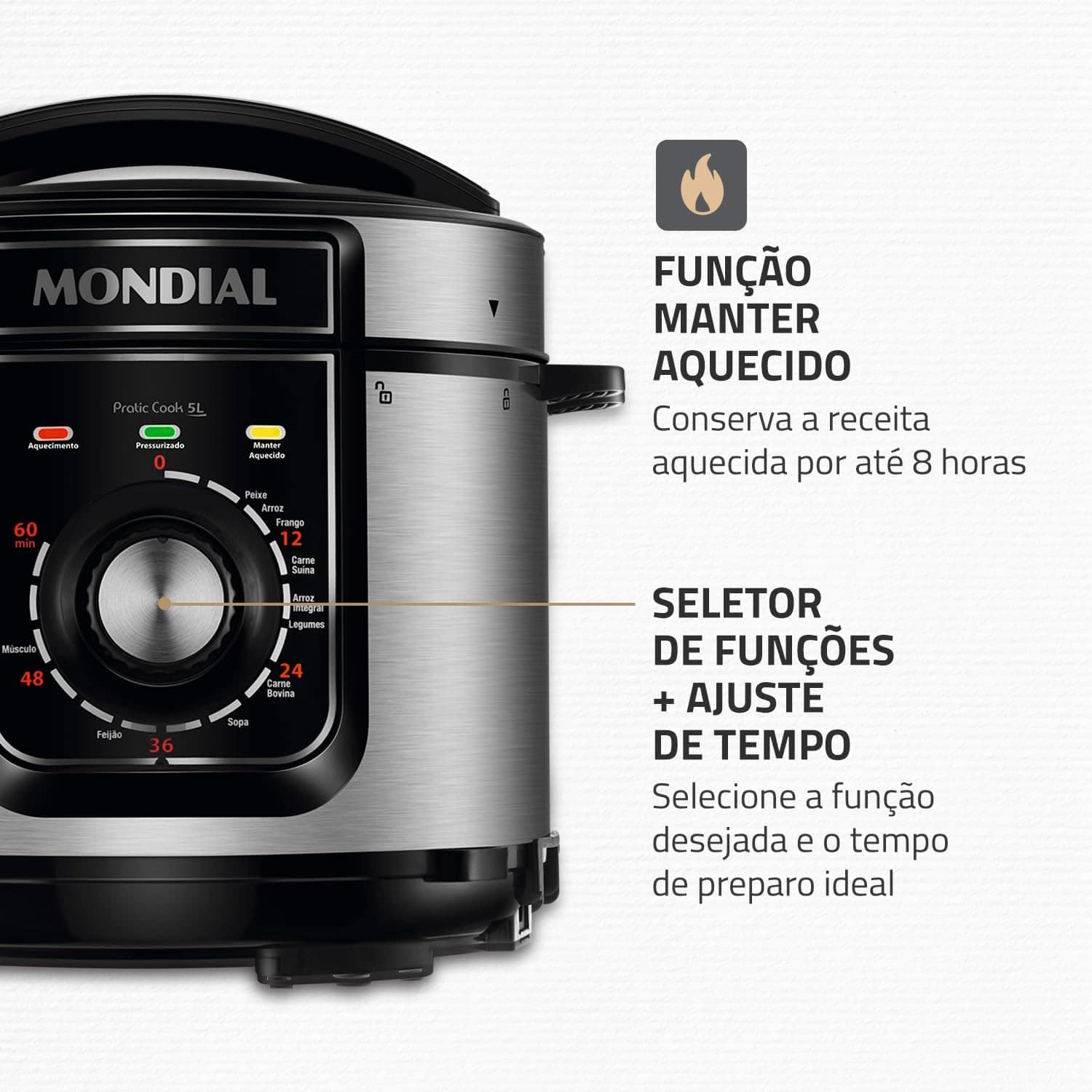 Panela de Pressão Elétrica 5L, Mondial, Preto/Inox, 900W, 22... - Image 6