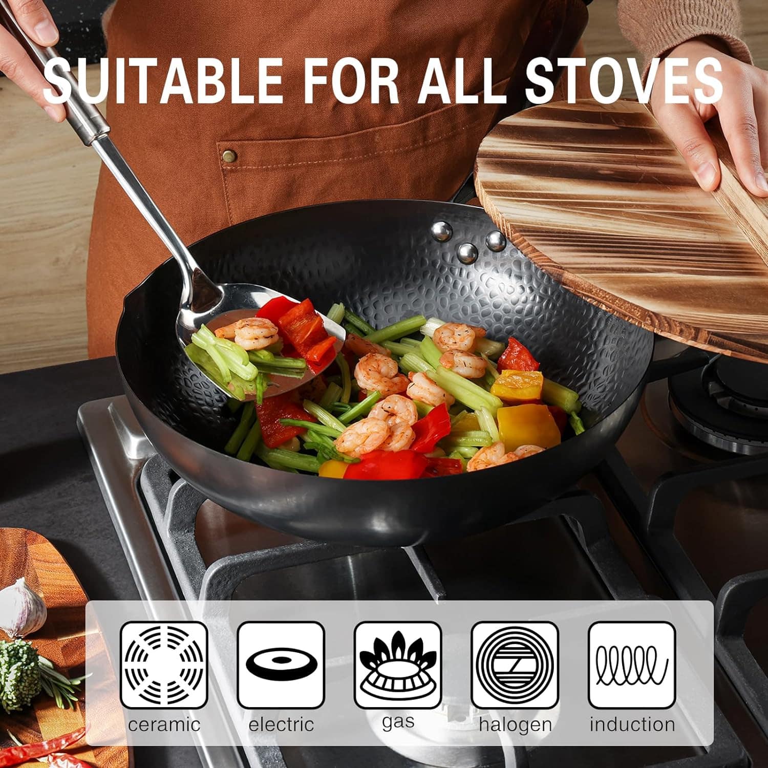 Kordisen Frigideira wok de aço carbono com tampa, frigideira... - Image 2