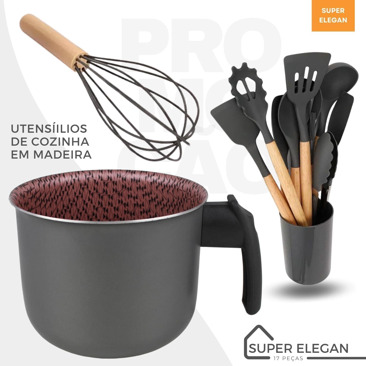 Conjunto de Panelas Antiaderente de 17 Peças com Colheres de... - Image 4