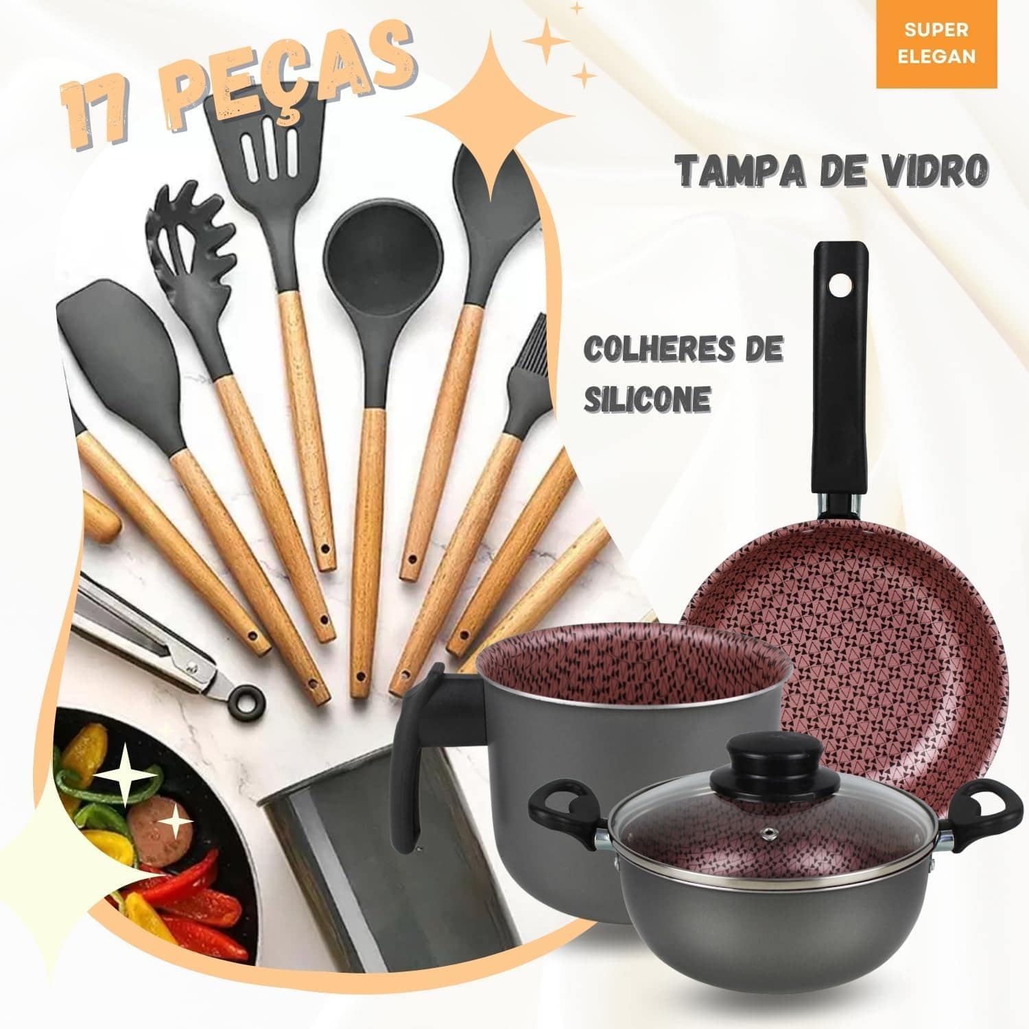 Conjunto de Panelas Antiaderente de 17 Peças com Colheres de... - Image 6