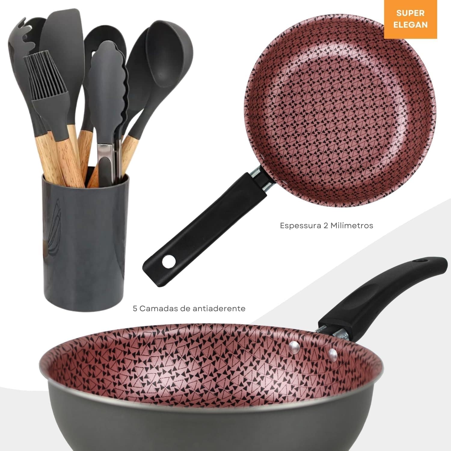 Conjunto de Panelas Antiaderente de 17 Peças com Colheres de... - Image 3