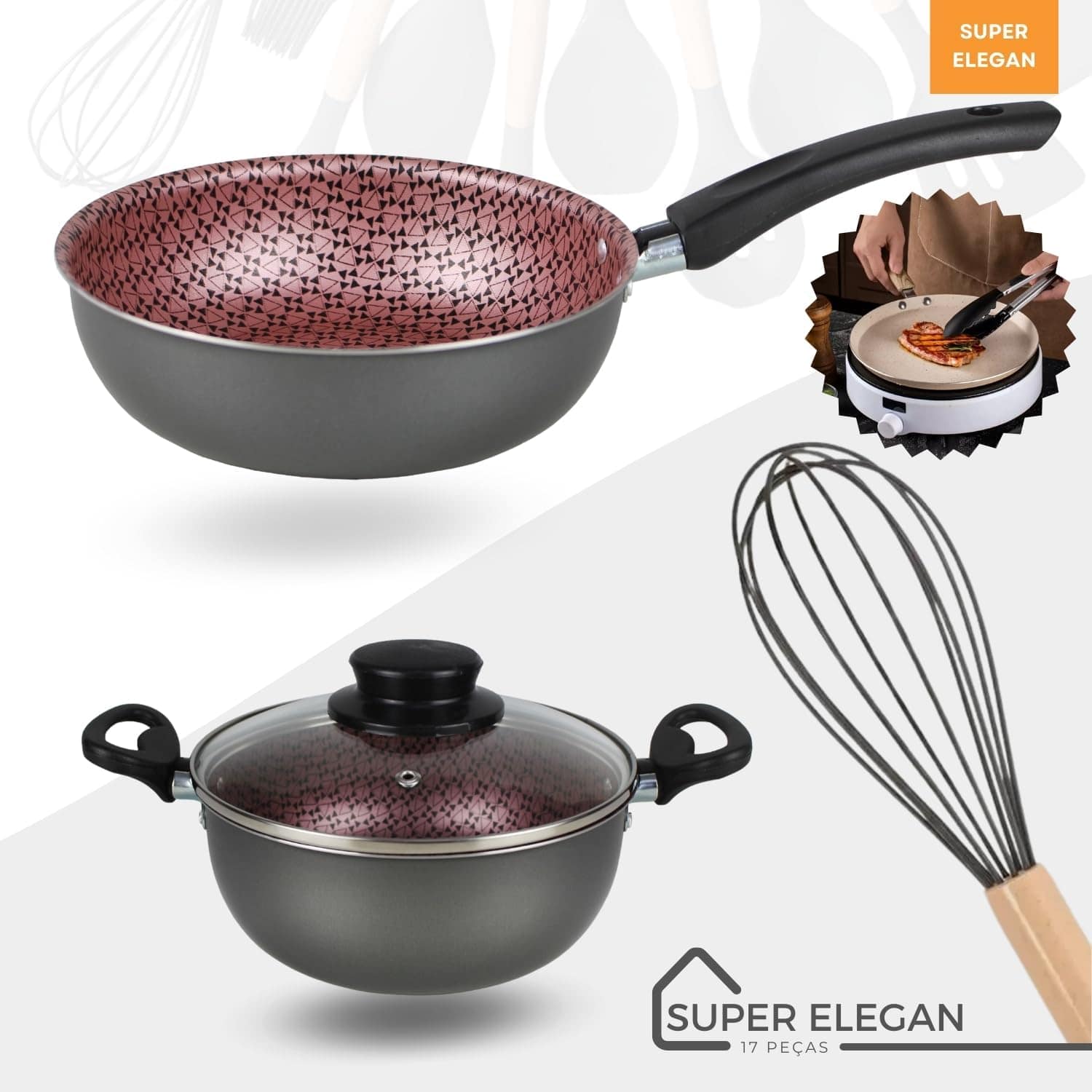 Conjunto de Panelas Antiaderente de 17 Peças com Colheres de... - Image 5