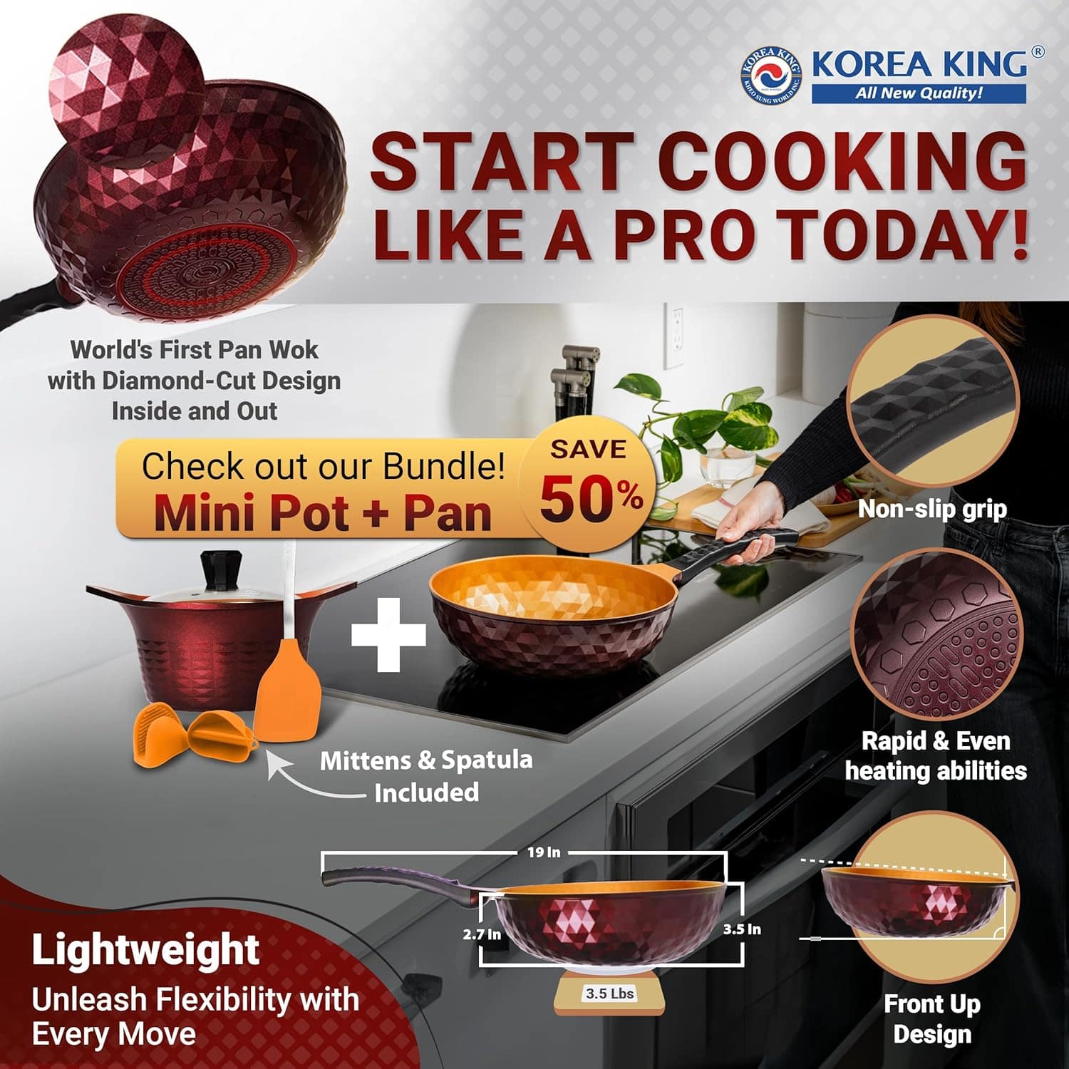 Korea King Frigideira antiaderente premium para wok híbrida,... - Image 6