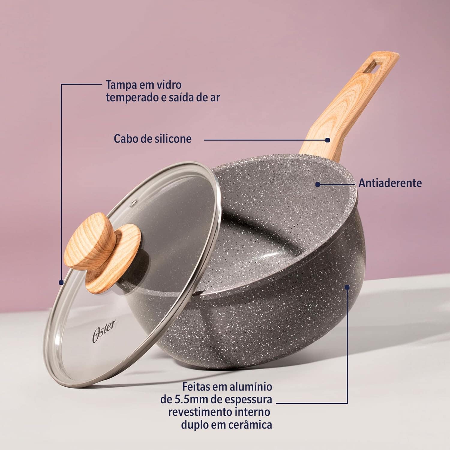 OSTER Panela Antiaderente 3L com Tampa Marble Edition - Pane... - Image 4