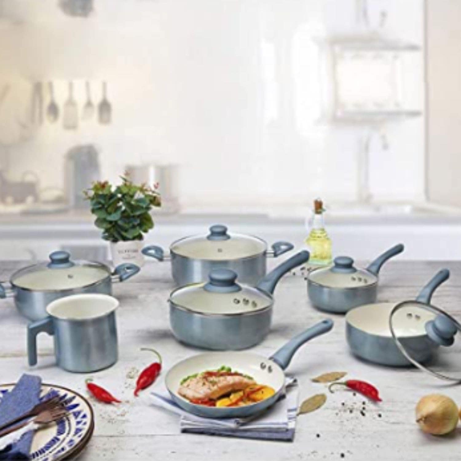 Conjunto de Panelas New Genebra 7 Peças Revestimento Cerâmic...