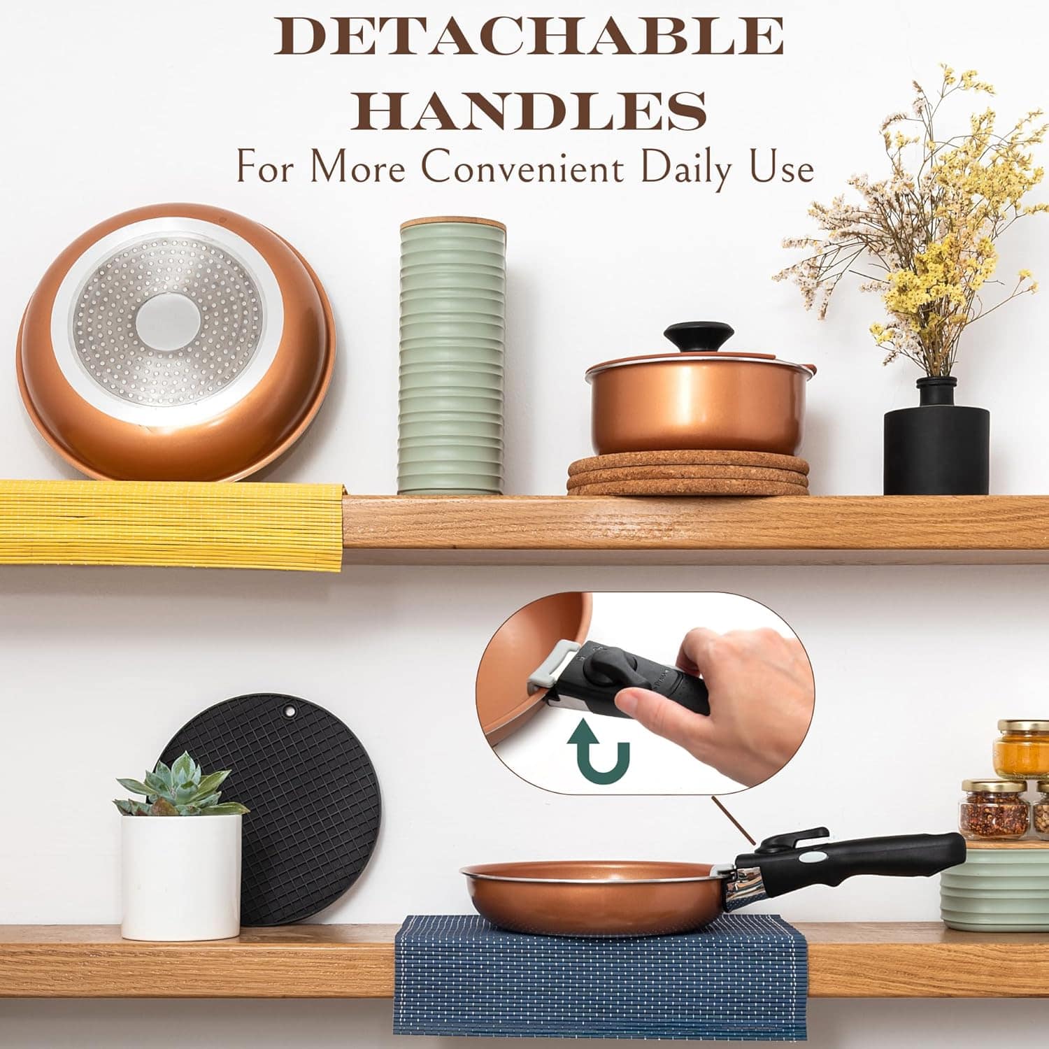 Conjunto de panelas com cabo removível, 7 peças, panela anti... - Image 6