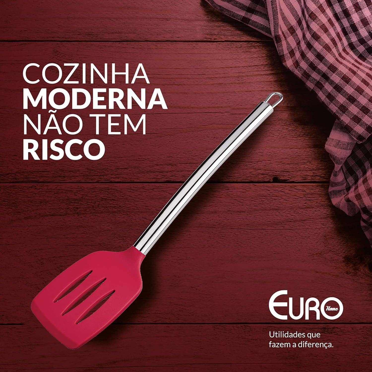 Espátula Vazada de Silicone Vermelho com Cabo Inox, SIL2584-... - Image 3