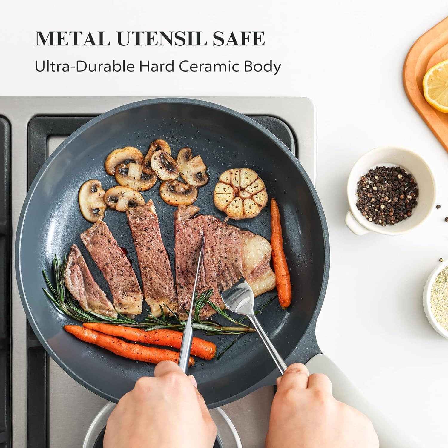 Frigideira de cerâmica antiaderente com tampa, frigideira nã... - Image 3