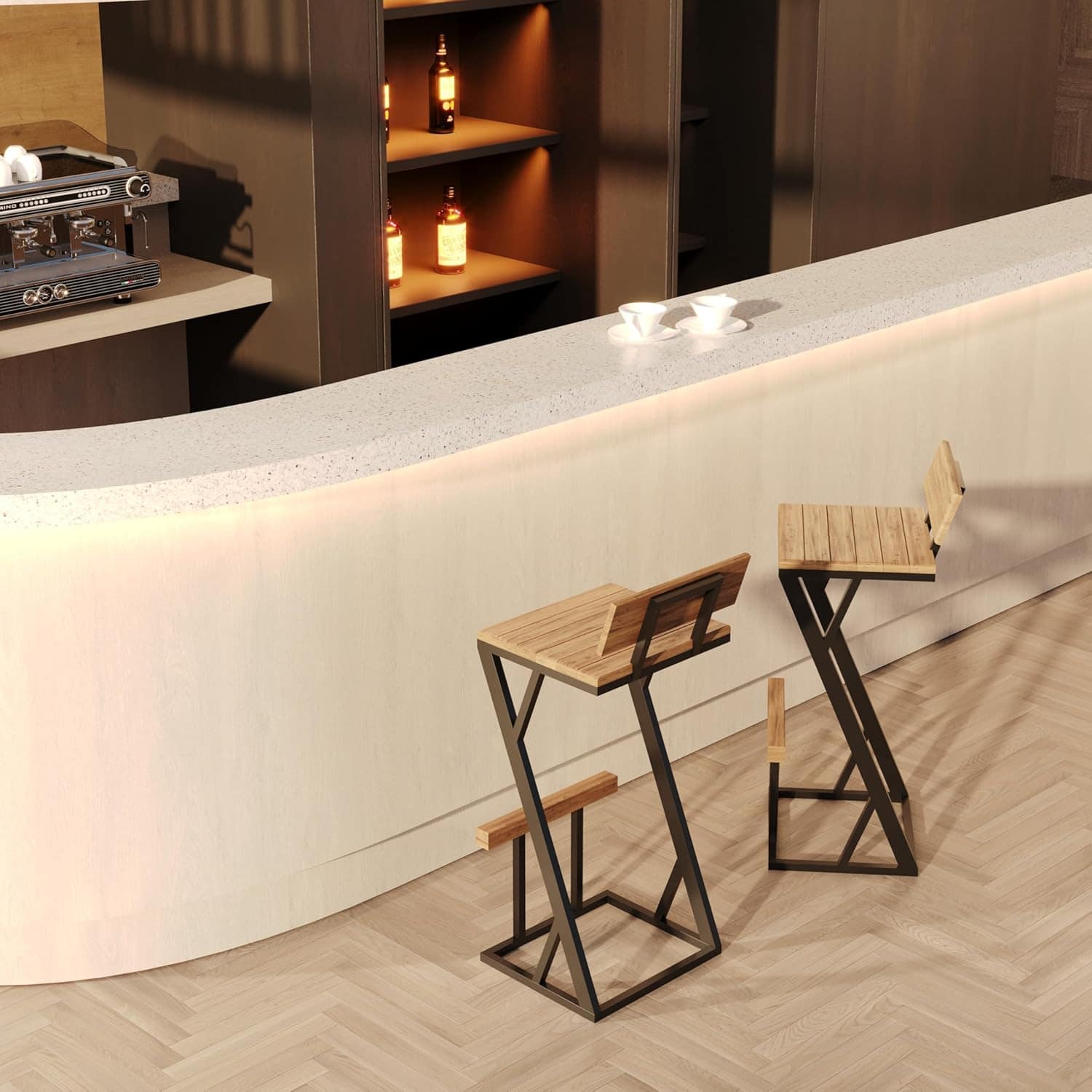 Banqueta Z Alta 95cm Bistrô Madeira Maciça e Aço Carbono Des... - Image 3