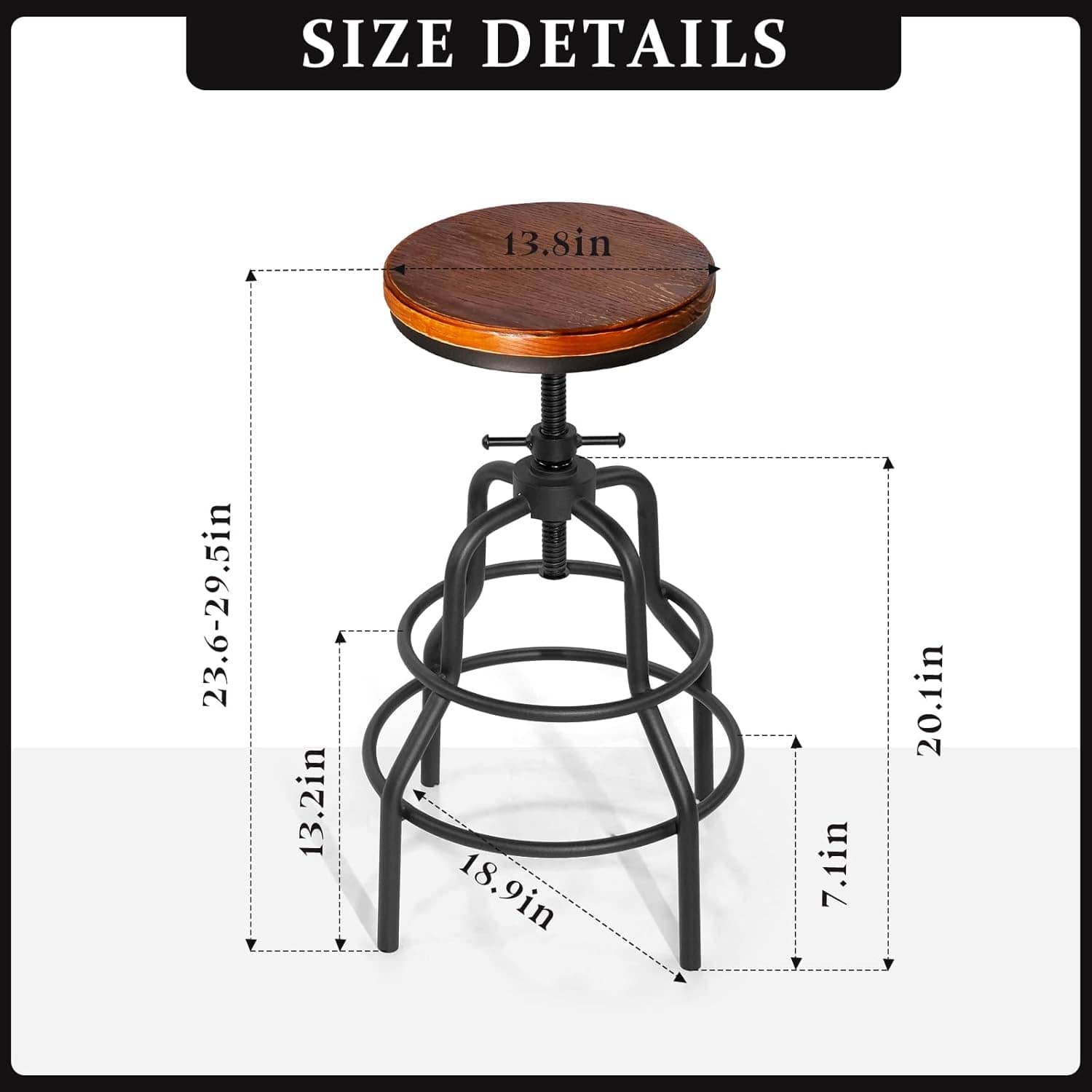 Diwhy Banco de bar vintage industrial, banco ajustável de al... - Image 2