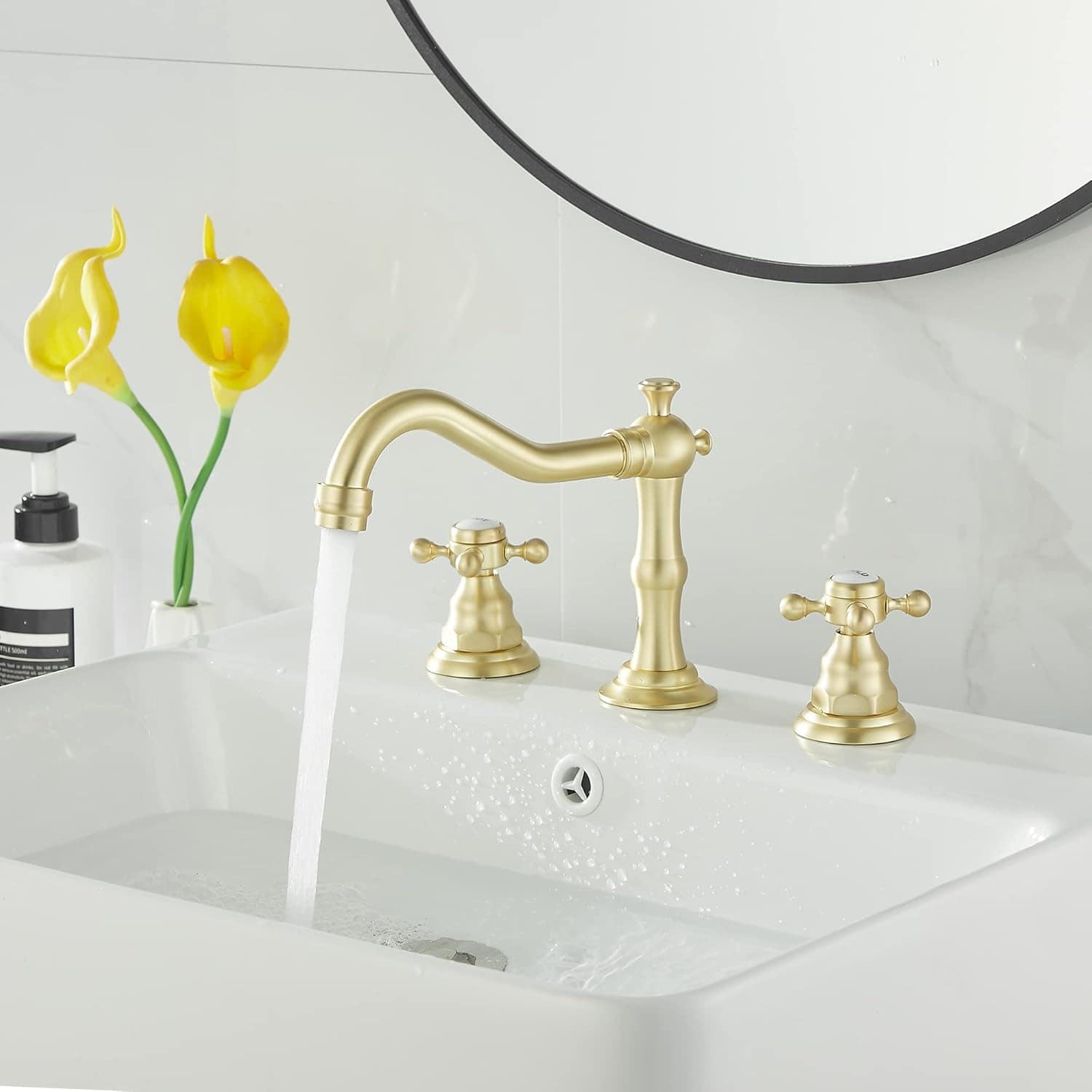 GGStudy Torneira de banheiro de ouro escovado 2 alças 3 furo... - Image 7