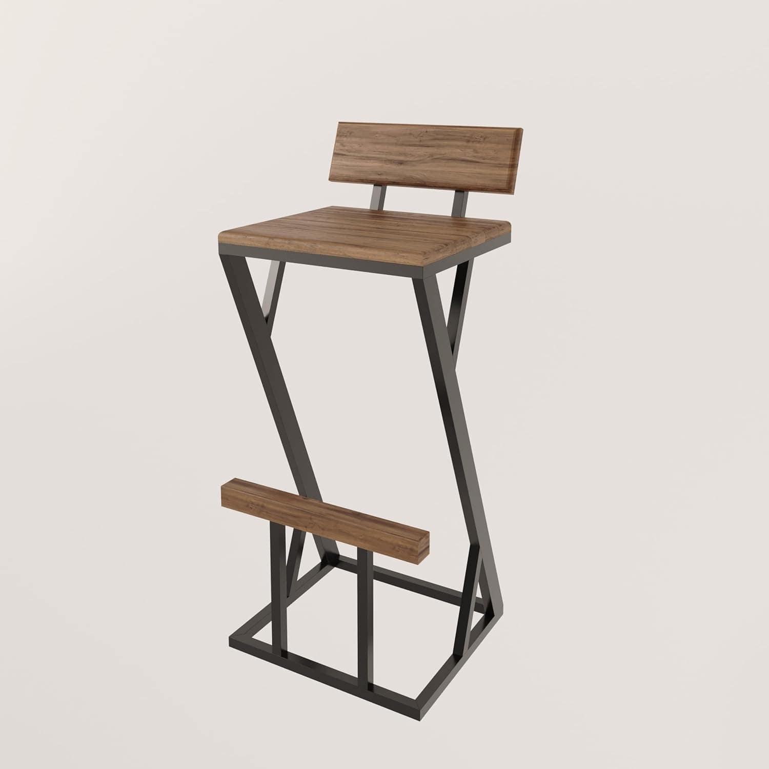 Banqueta Z Bistrô Alta 95cm - Madeira Maciça e Aço Carbono D...