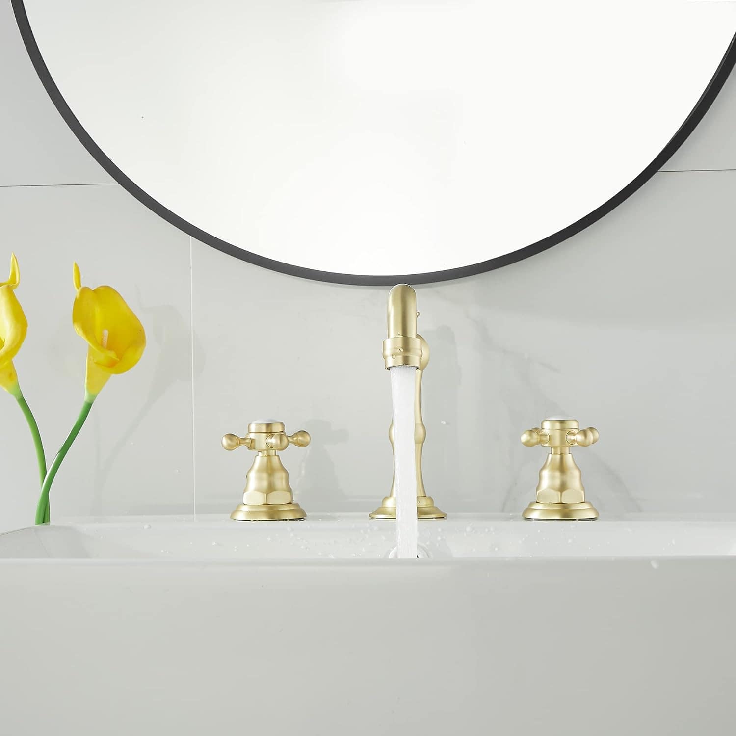 GGStudy Torneira de banheiro de ouro escovado 2 alças 3 furo... - Image 6