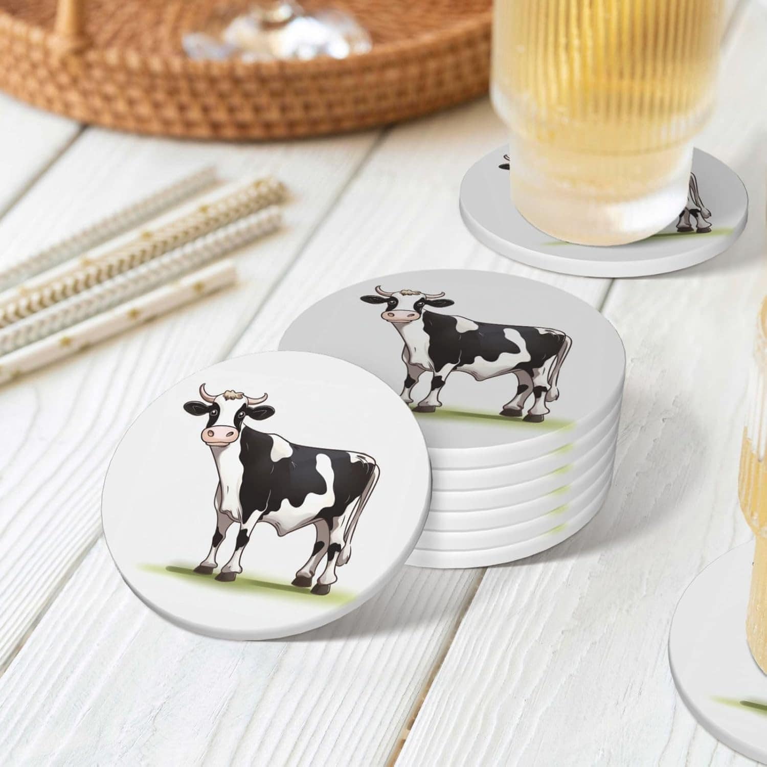 Porta-copos com estampa de vaca leiteira para bebidas, conju... - Image 8