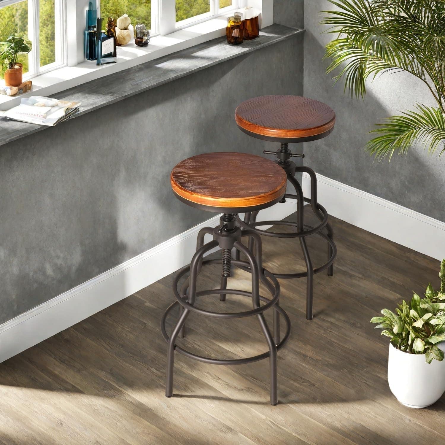 Diwhy Banco de bar vintage industrial, banco ajustável de al... - Image 3