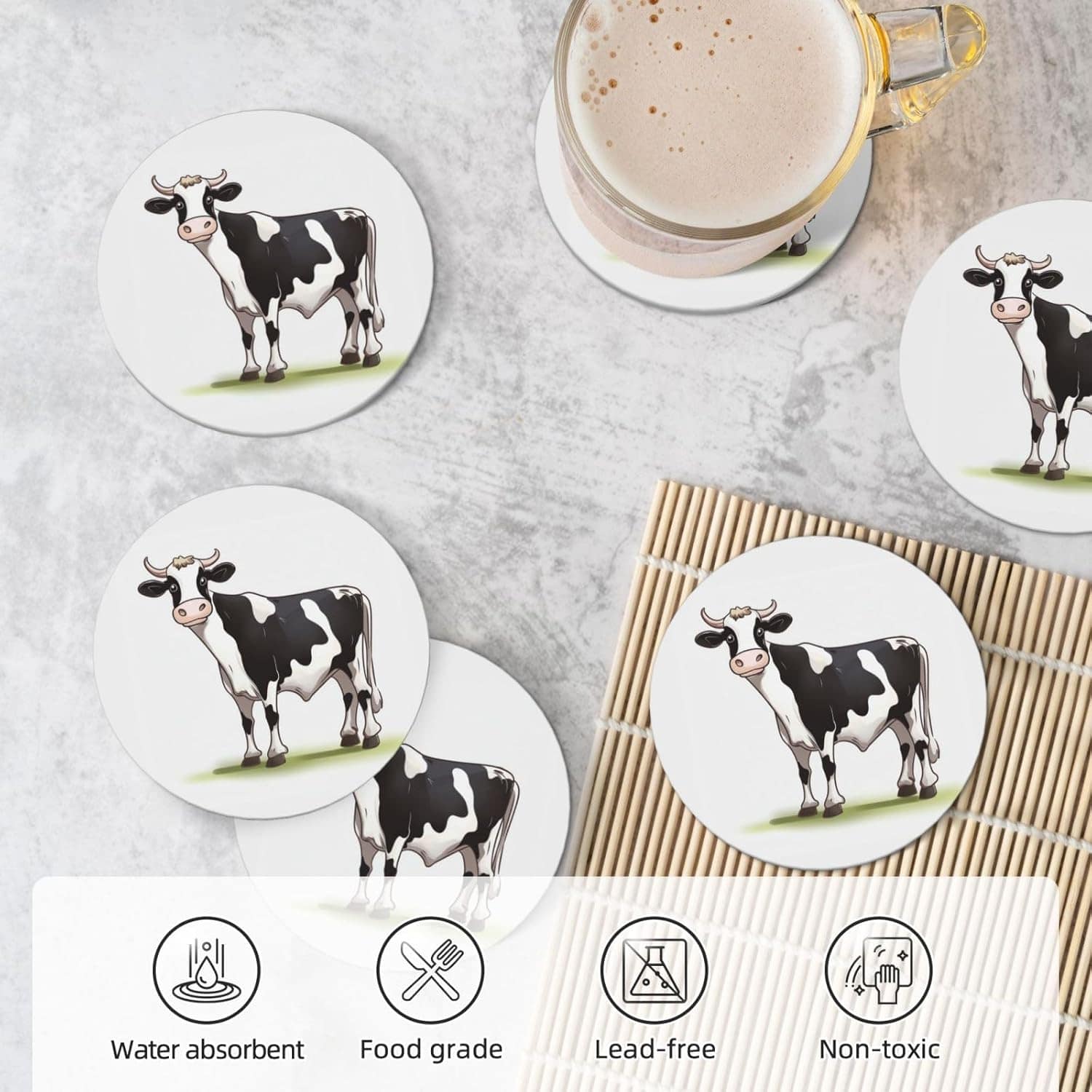 Porta-copos com estampa de vaca leiteira para bebidas, conju... - Image 5