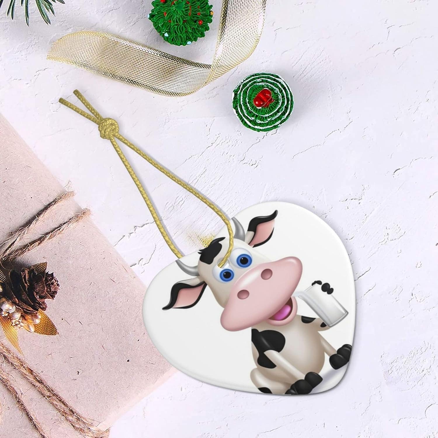 Enfeites de Natal com desenho animado de vaca leiteira, cora... - Image 5