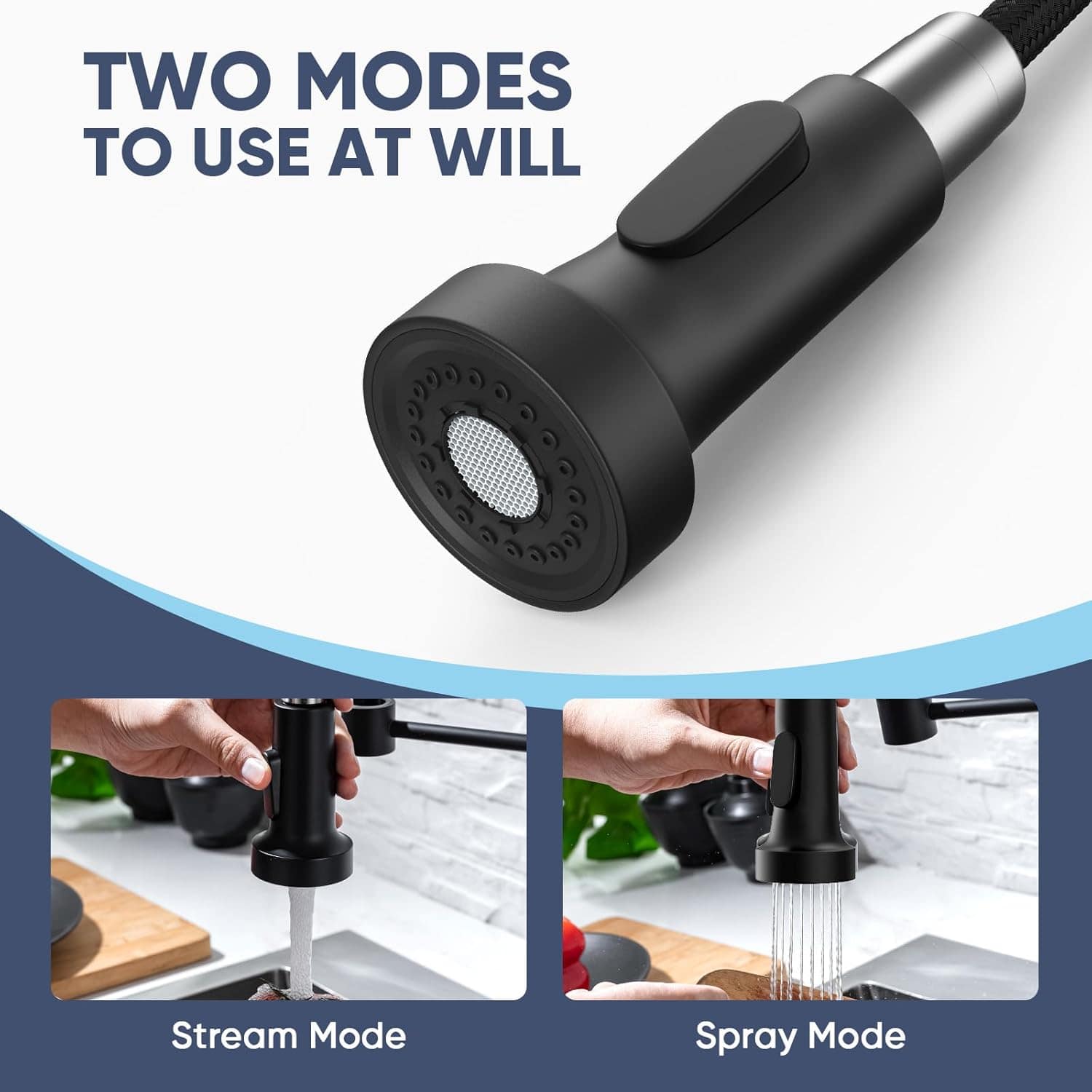 Torneira de cozinha preta, torneiras de cozinha WEWE com pul... - Image 4