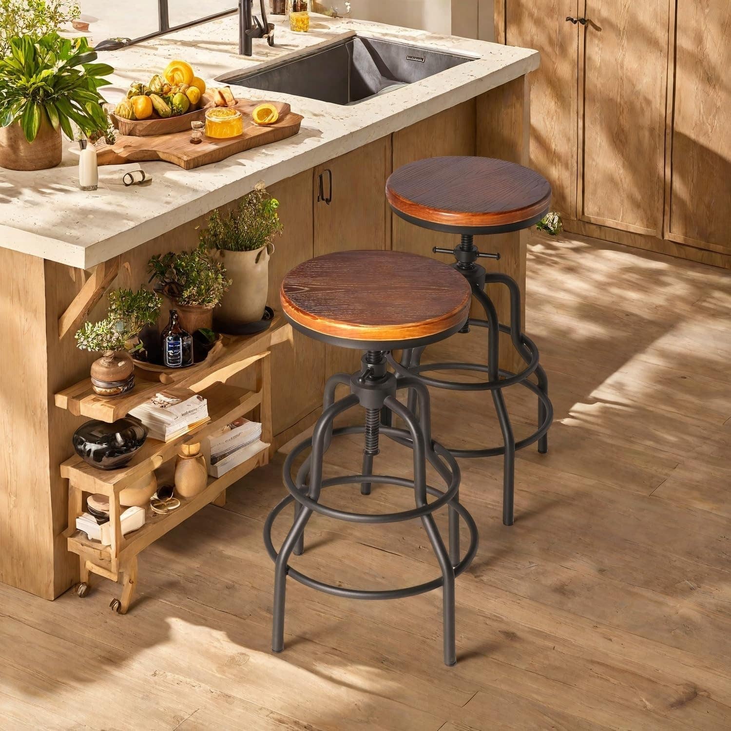 Diwhy Banco de bar vintage industrial, banco ajustável de al... - Image 7