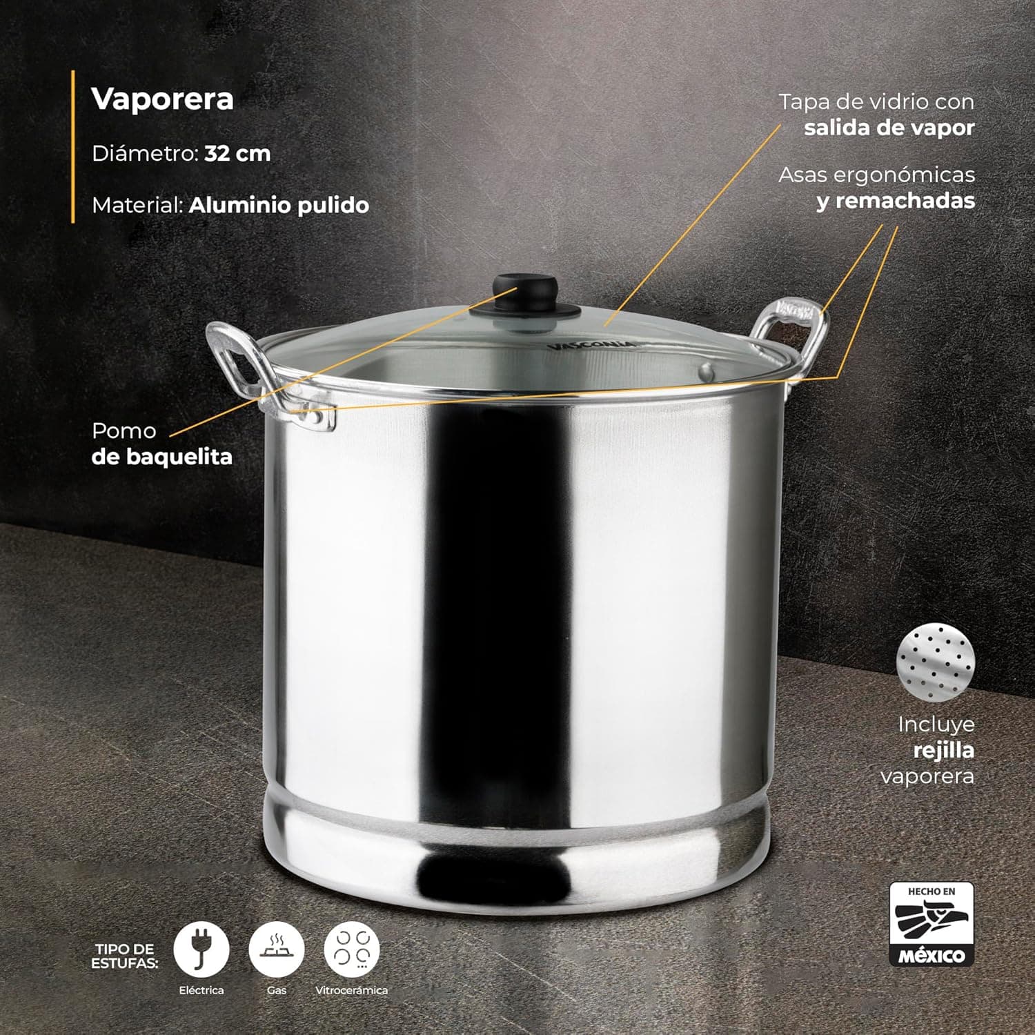 Vasconia 27.5-Quart Steamer Pot (Aluminum) with Tray & Glass... - Image 7