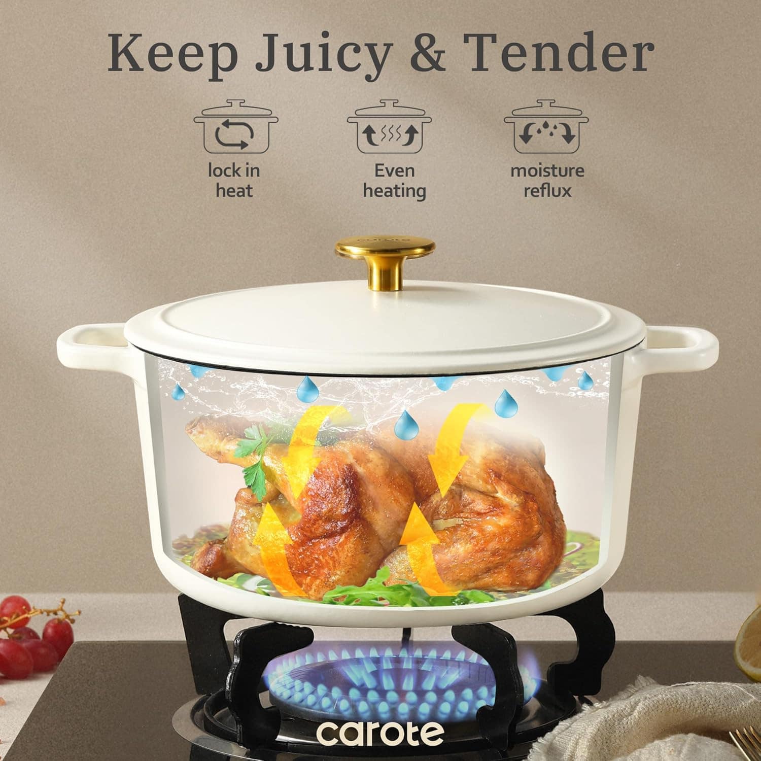 CAROTE Panela de forno holandês de ferro fundido com tampa, ... - Image 4