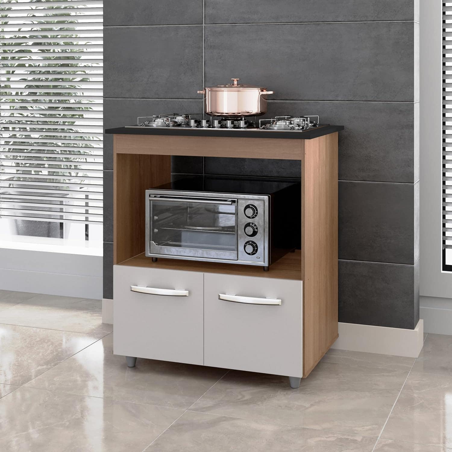 Balcao Para Cooktop Elisa 5 Bocas Para Forno e Microondas Sa...