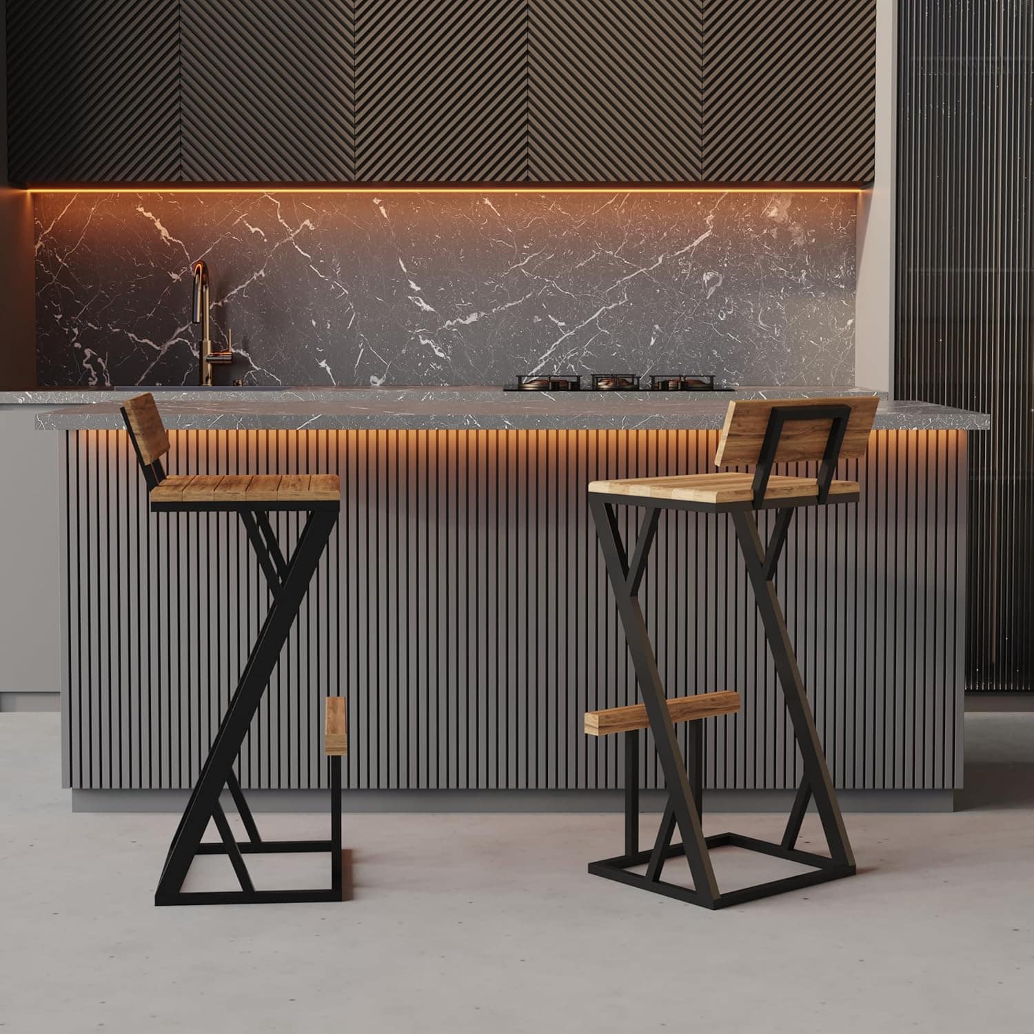 Banqueta Z Bistrô Alta 95cm - Madeira Maciça e Aço Carbono D... - Image 2