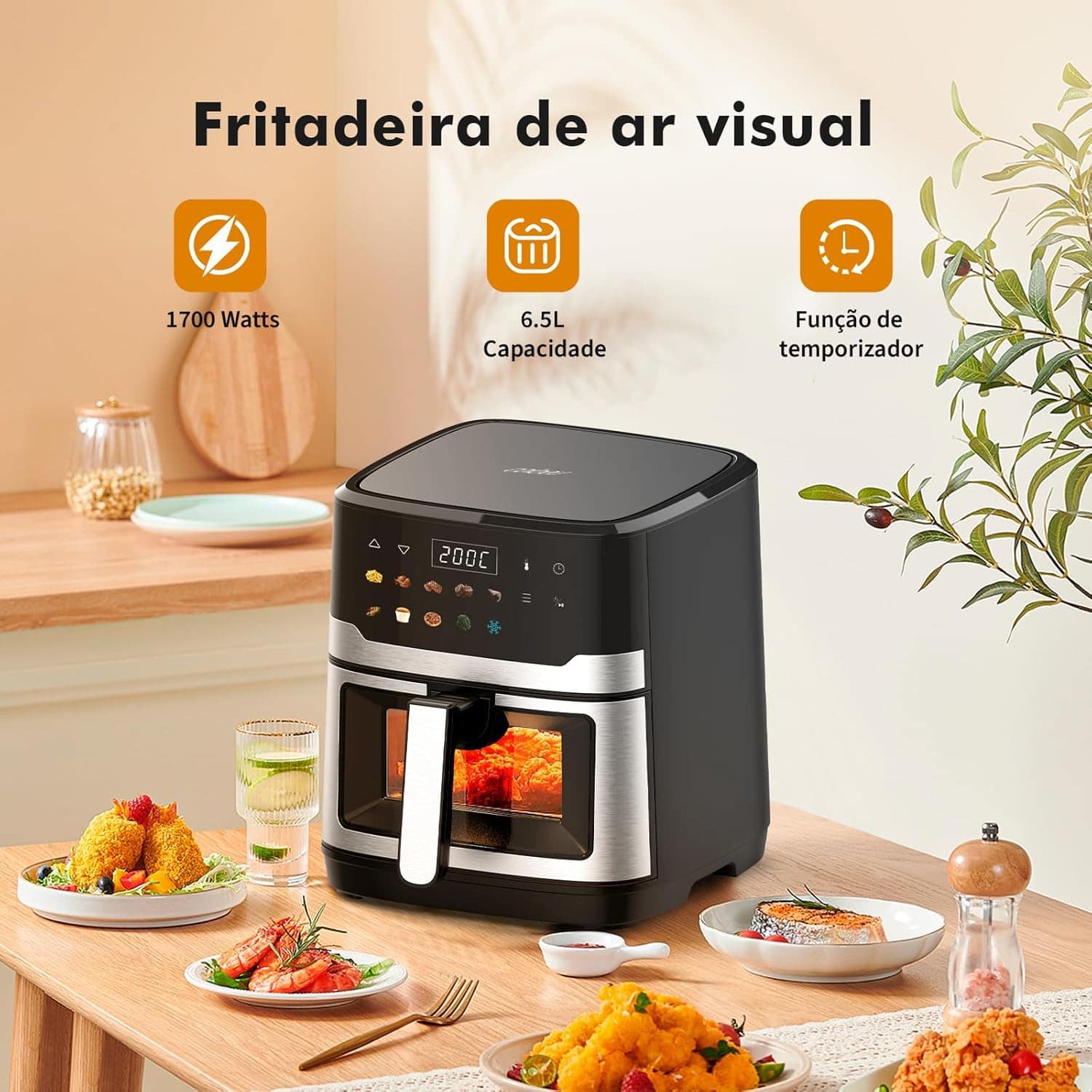 Fritadeira de Ar Digital, 6,5L, 1700W, Timer, Display LED, T... | É bom mesmo? Descubra antes de comprar - Image 2