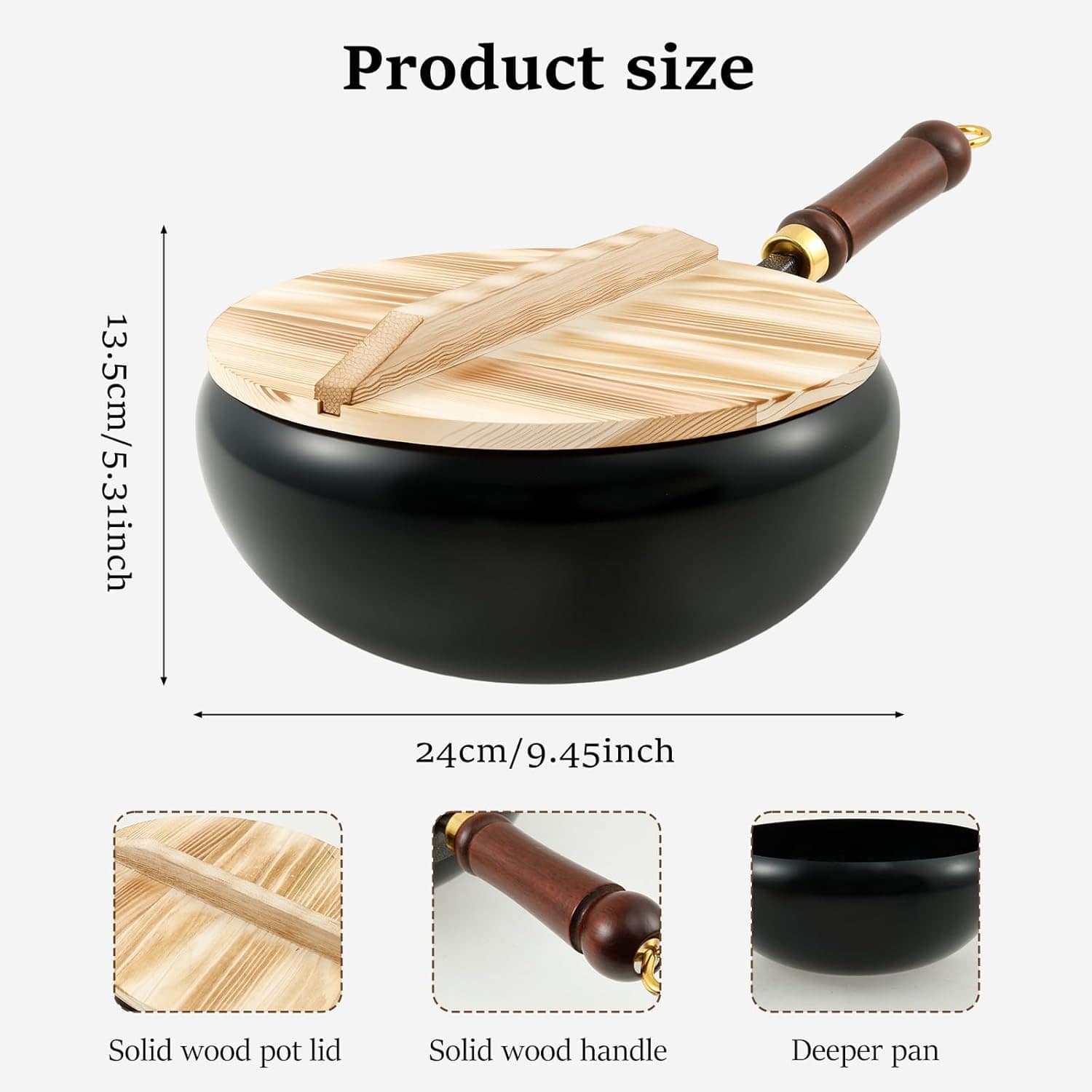 Frigideira wok de aço carbono não revestida com tampa de mad... - Image 7