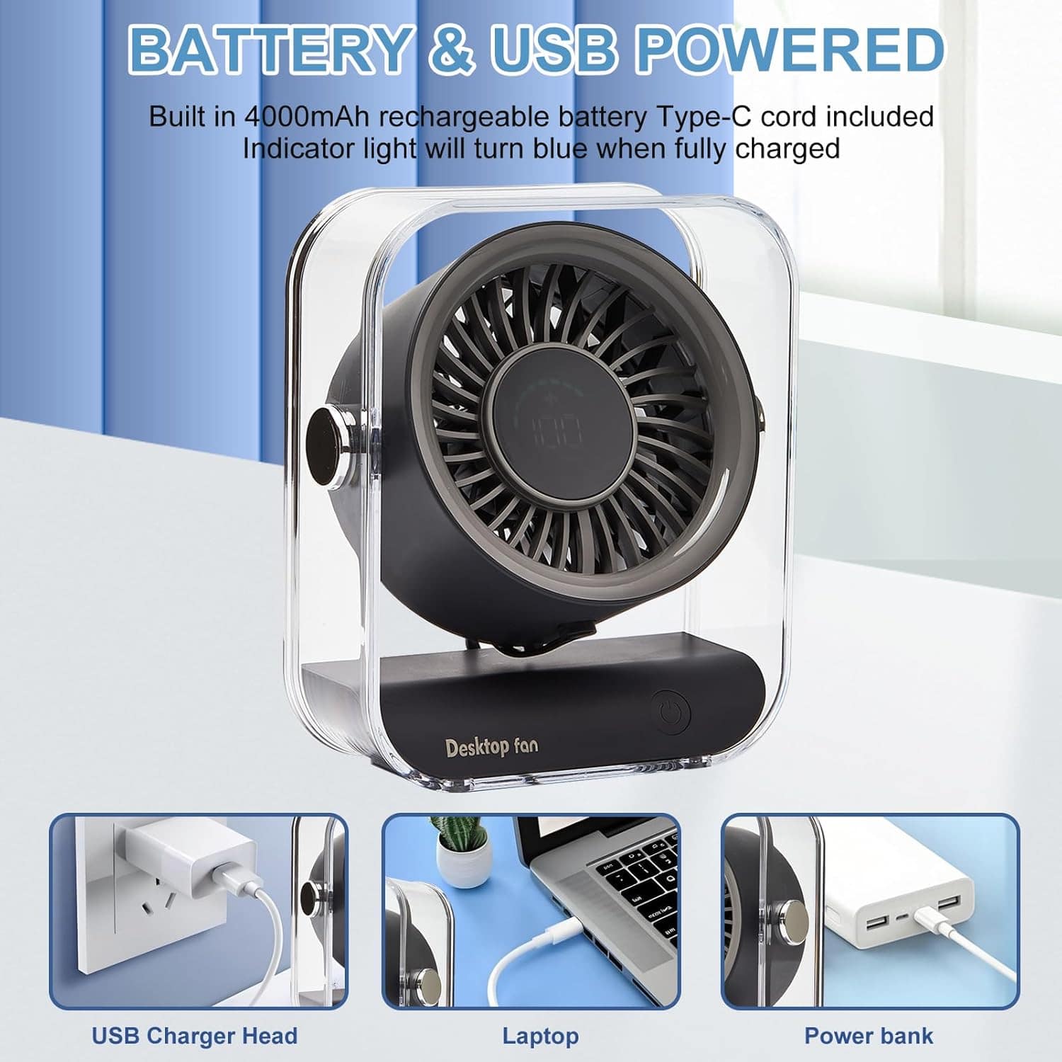 Yonchyoly Ventilador de mesa, ventilador portátil recarregáv... - Image 4