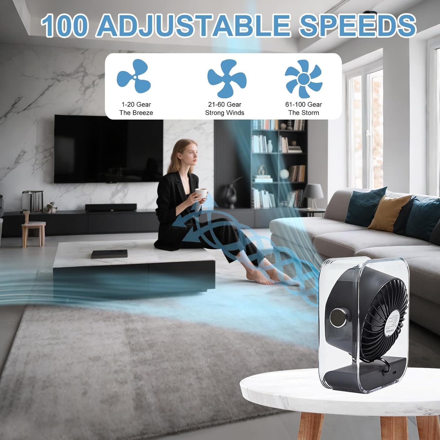 Yonchyoly Ventilador de mesa, ventilador portátil recarregáv... - Image 5