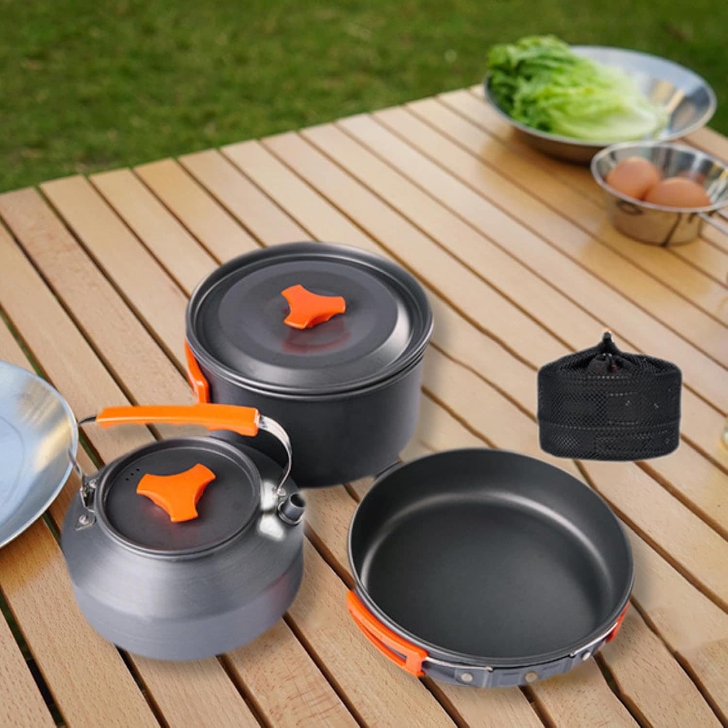 harayaa 3x conjunto de cozinha acampamento panelas kit bagun... - Image 4