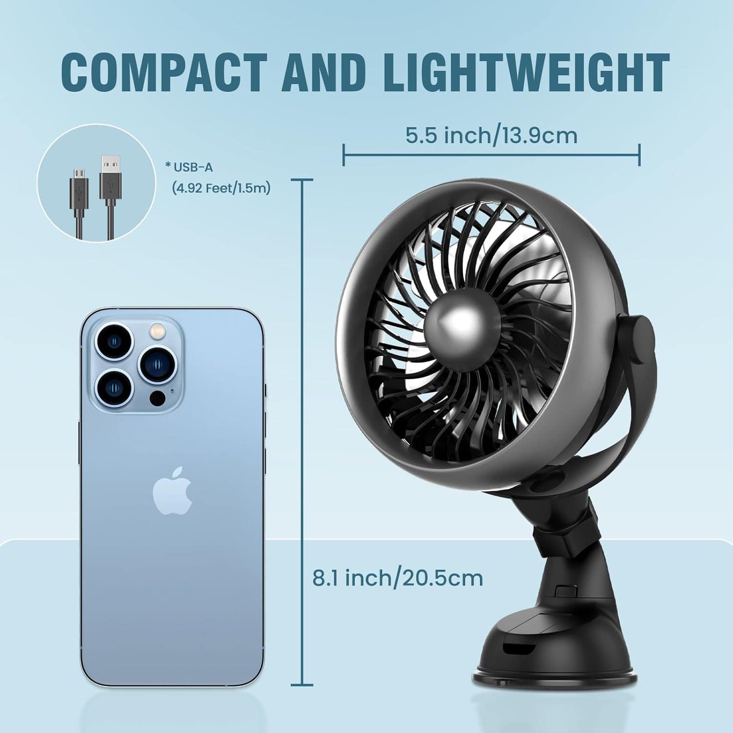 Shinebella Ventilador de Carro Portátil com Ventosa e 4 Velo... - Image 7